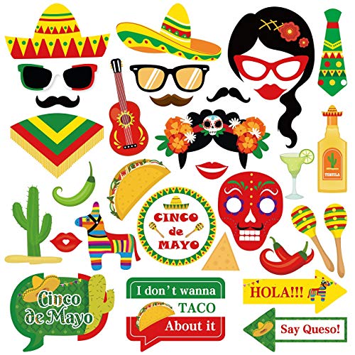 SWYOUN Cinco de Mayo Taco Fiesta Photo Booth Props Mexican Party - Product Imagery
