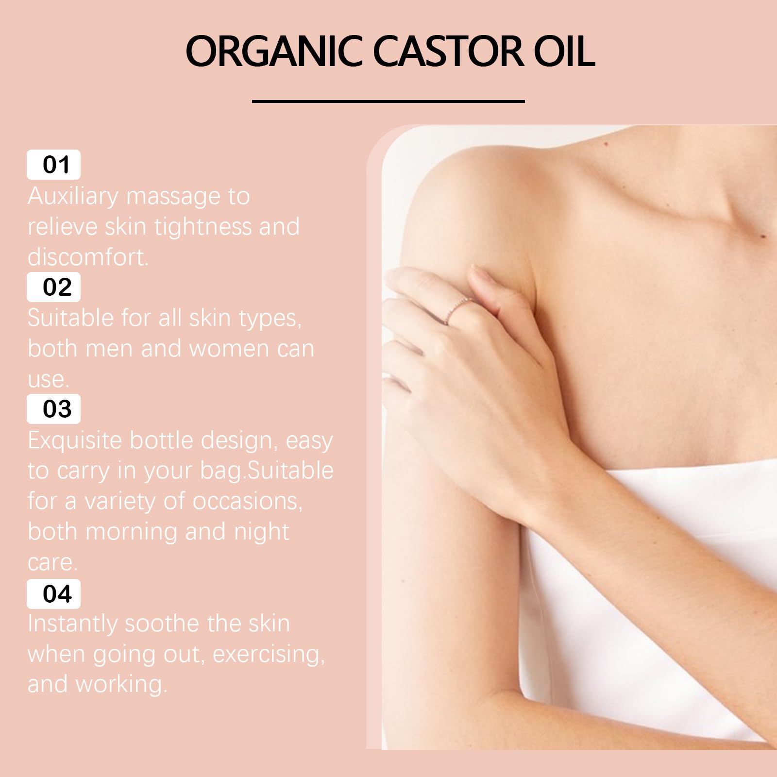 Vitacamy Organic Castor Oil with Rose Quartz Roller Ball,100% Pur - Vitacamy Official Product View 8