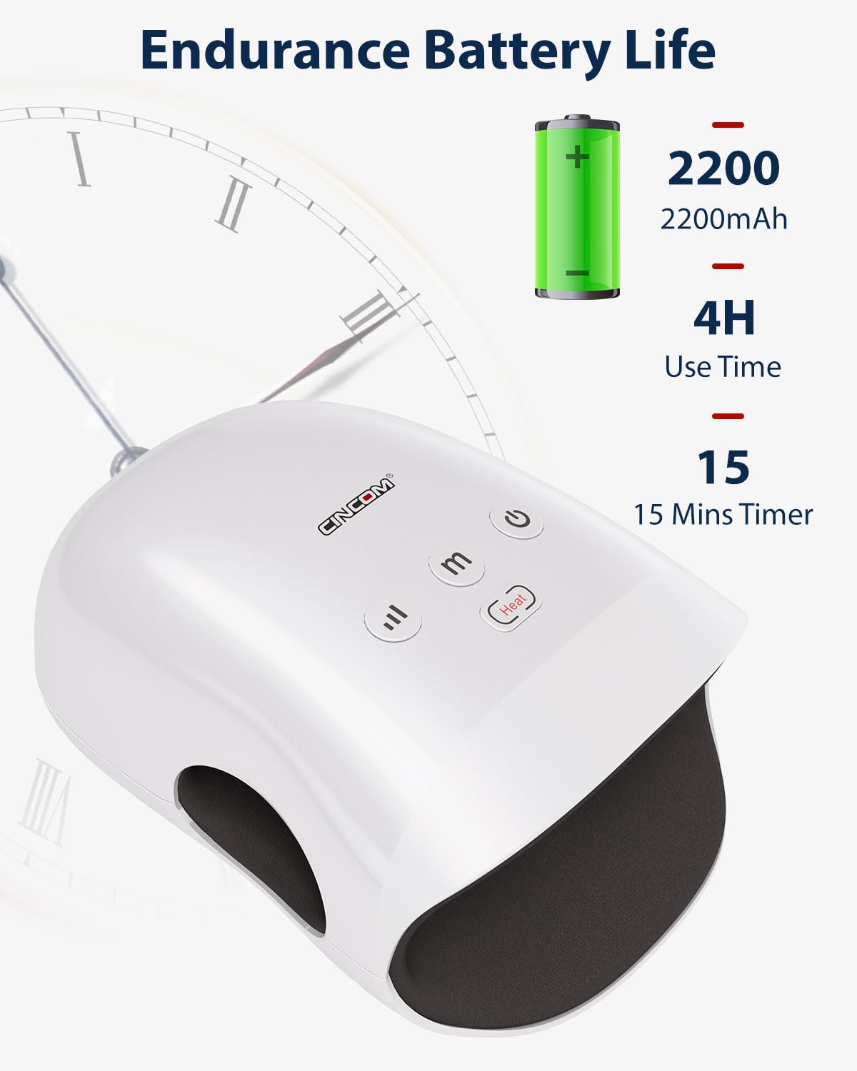 CINCOM Cordless Hand Massager with Heat and Compression, White - View 5