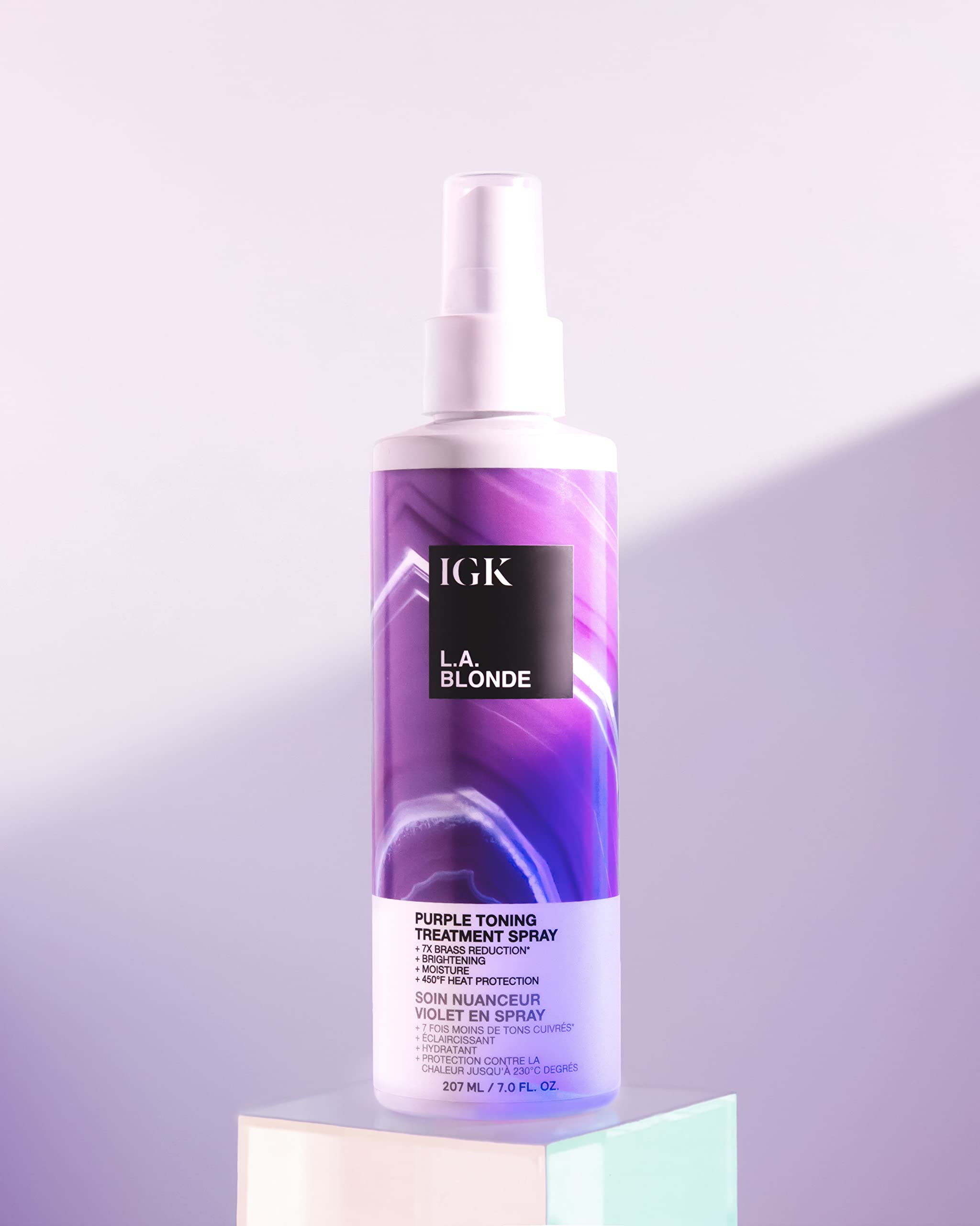 IGK LA BLONDE Purple Toning Treatment Spray | Brighten + Neutralize Brass + Heat Protectant | Vegan + Cruelty Free | 7 Oz