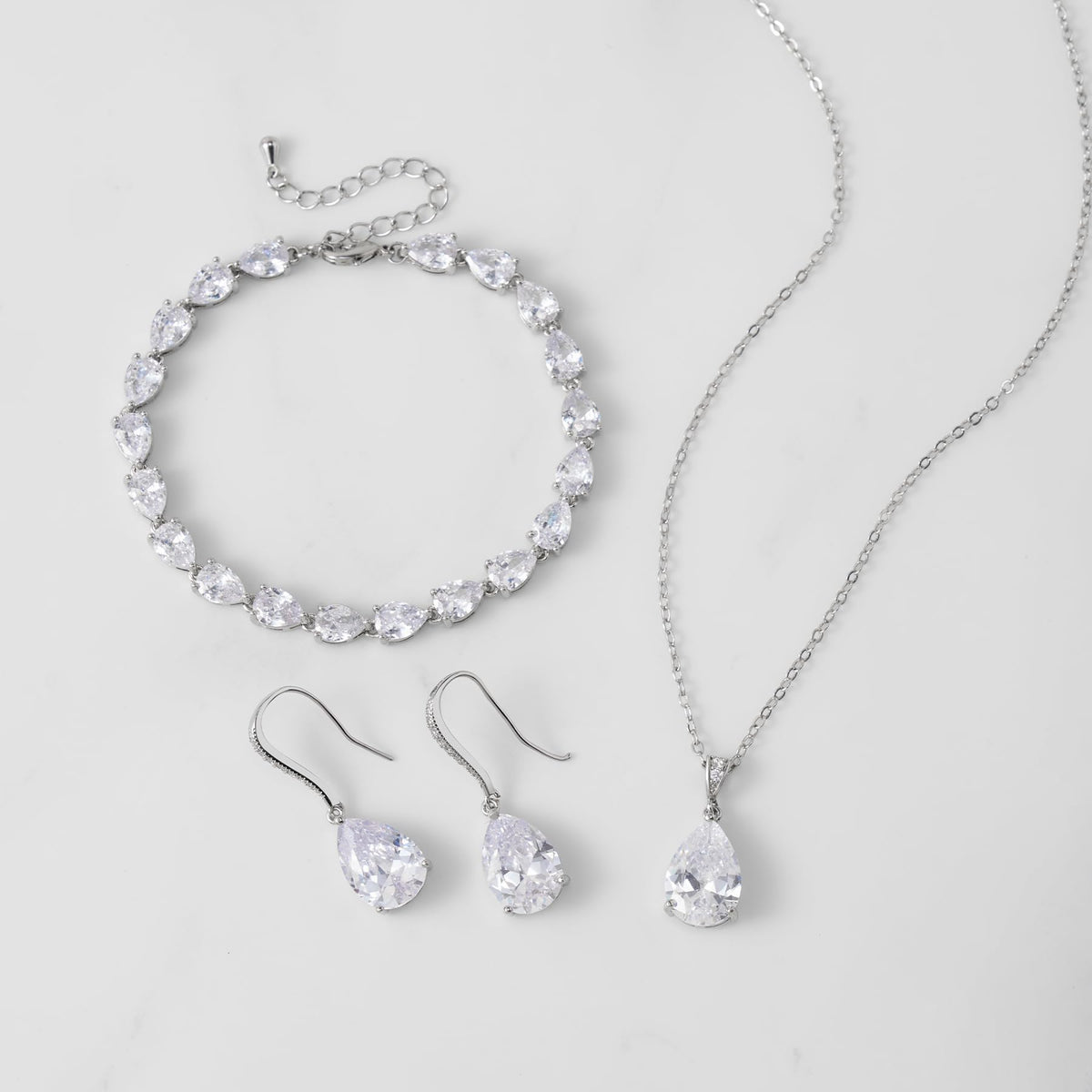 SWEETV Bridal Wedding Jewelry Set for Brides Teardrop - SWEETV Official Imagery - 8