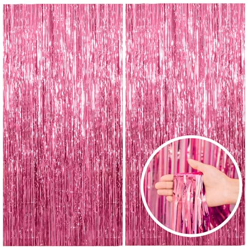 2 Pack Pink Backdrop Party Decorations Tinsel Curtain Party - Product Imagery