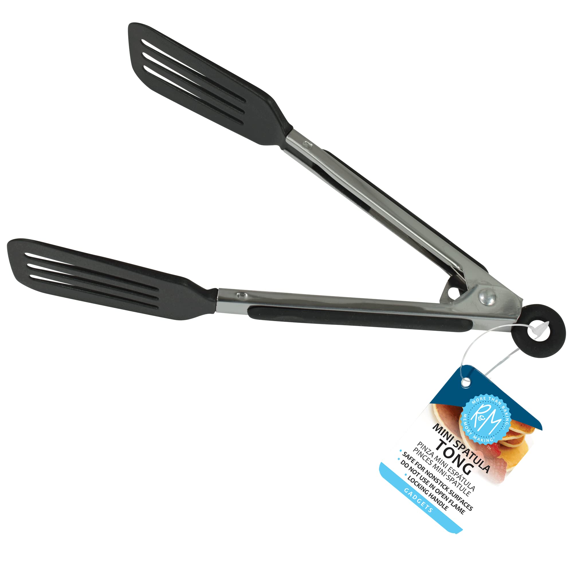 R&M International 96921 Mini 8" Spatula Tong with Locking Handle, Blac - View 1