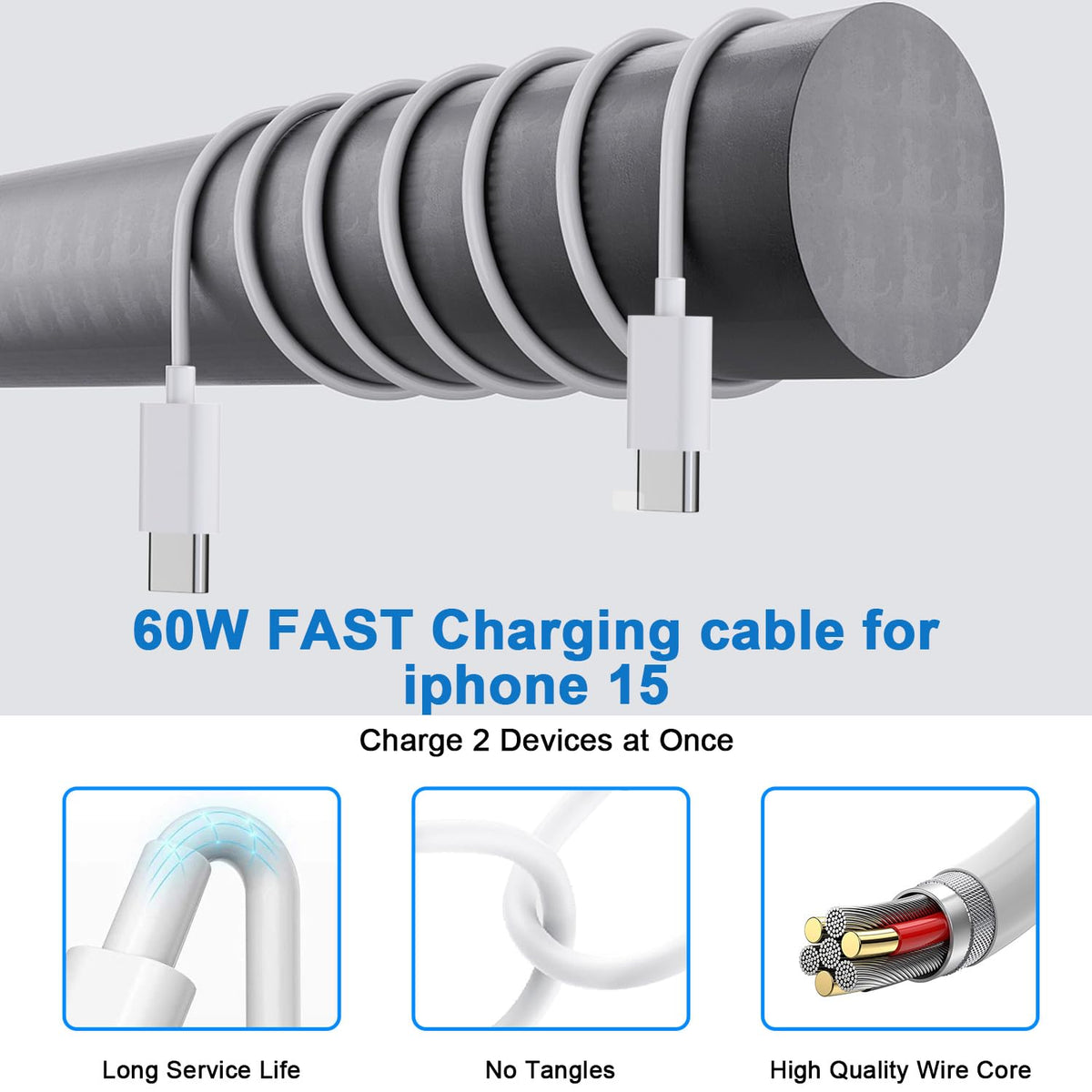 10FT iPhone 17 16e Fast Charger 2Pack 20W Dual Port USB C A - DelTucci Official Imagery - 6