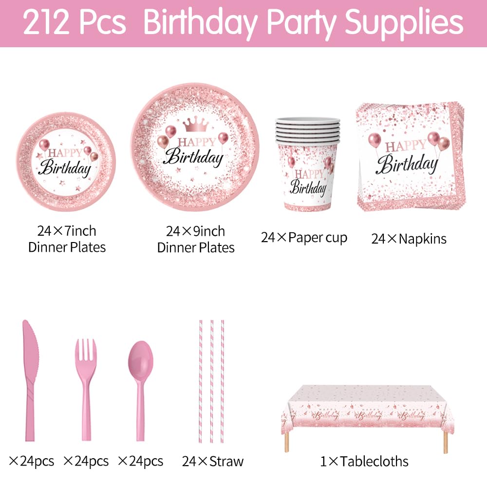 Rose Gold Birthday Party Supplies 212Pcs Disposable Party - Fishdown Official Imagery - 7