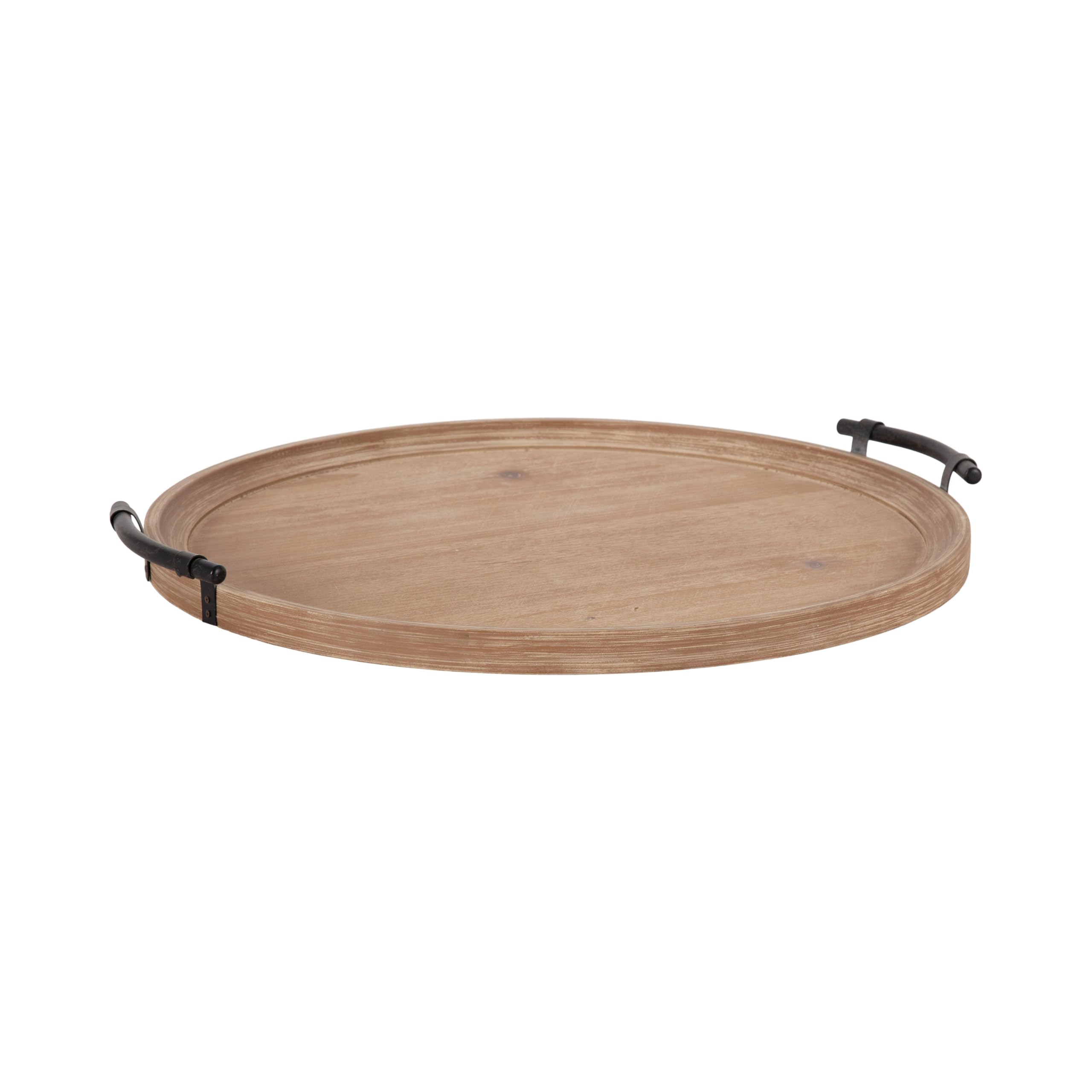 Kate and Laurel Bruillet Farmhouse Wood Round Ottoman Tray; 24 x - Product Imagery