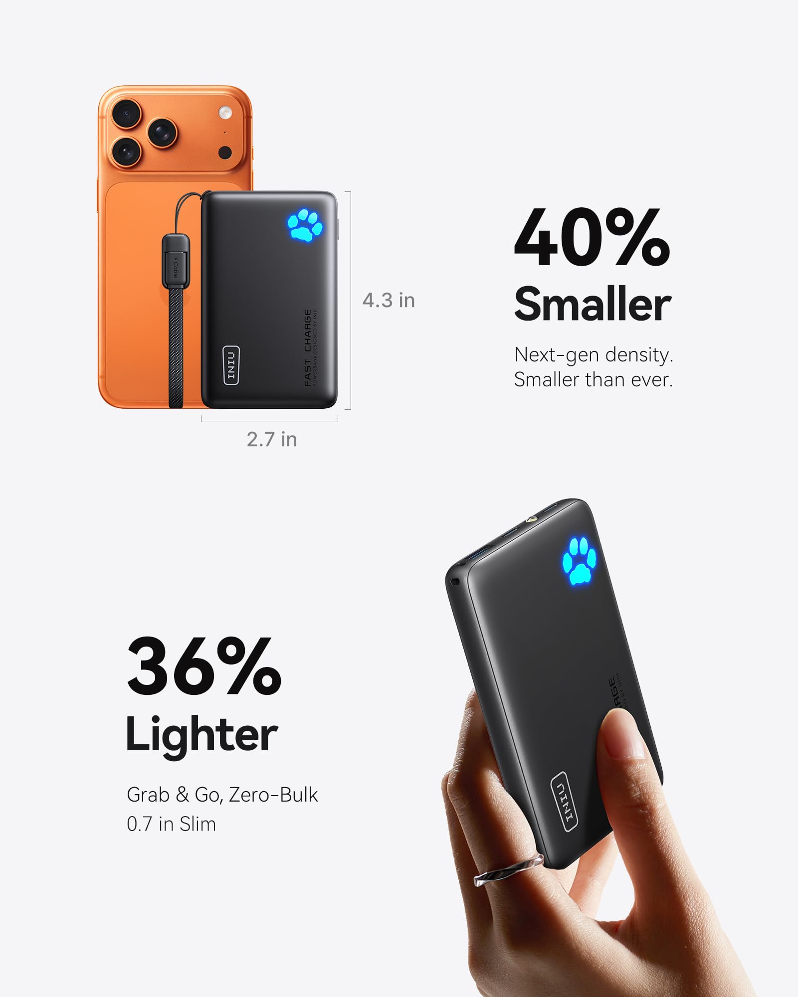 INIU 10000mAh 45W Fast Charging Portable Charger, Smaller Travel Power Bank - INIU Official Product View 2