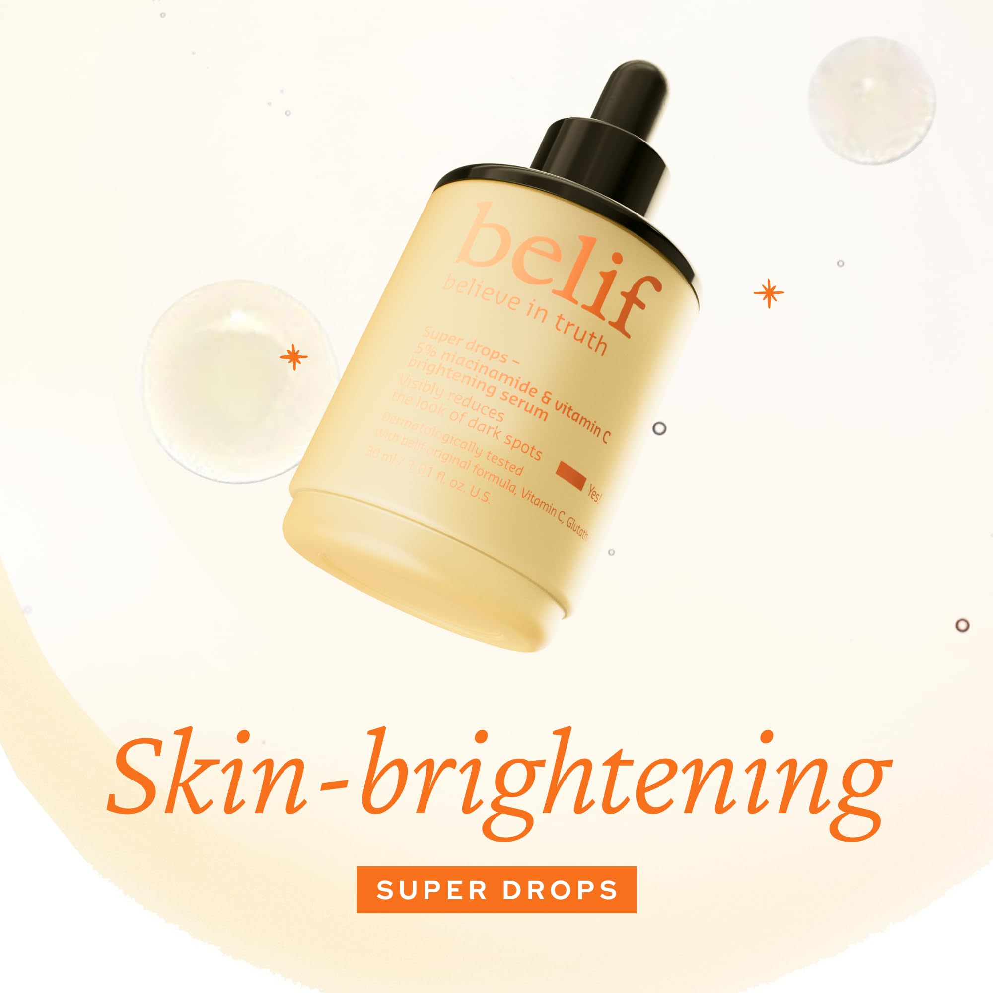 belif Niacinamide 5% & Vitamin C Super Drops Serum – Radiance-Boosting Serum for Uneven Skin Tone with AHA & Glutathione, Redness & Improve Post-Blemish Marks, Korean Skincare, 1.01 fl oz