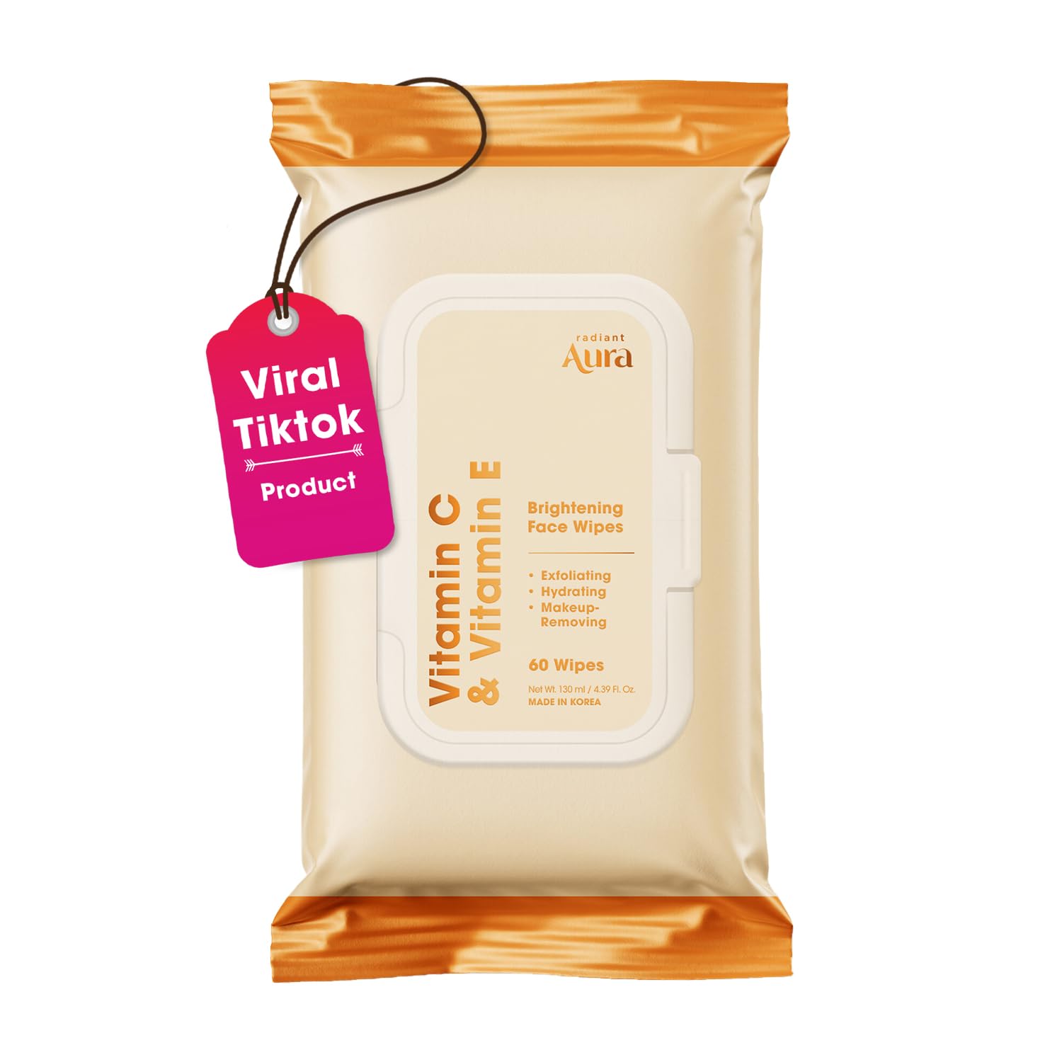 Vitamin C & Vitamin E Face Wipes – Dermatologist Tested, - Product Imagery