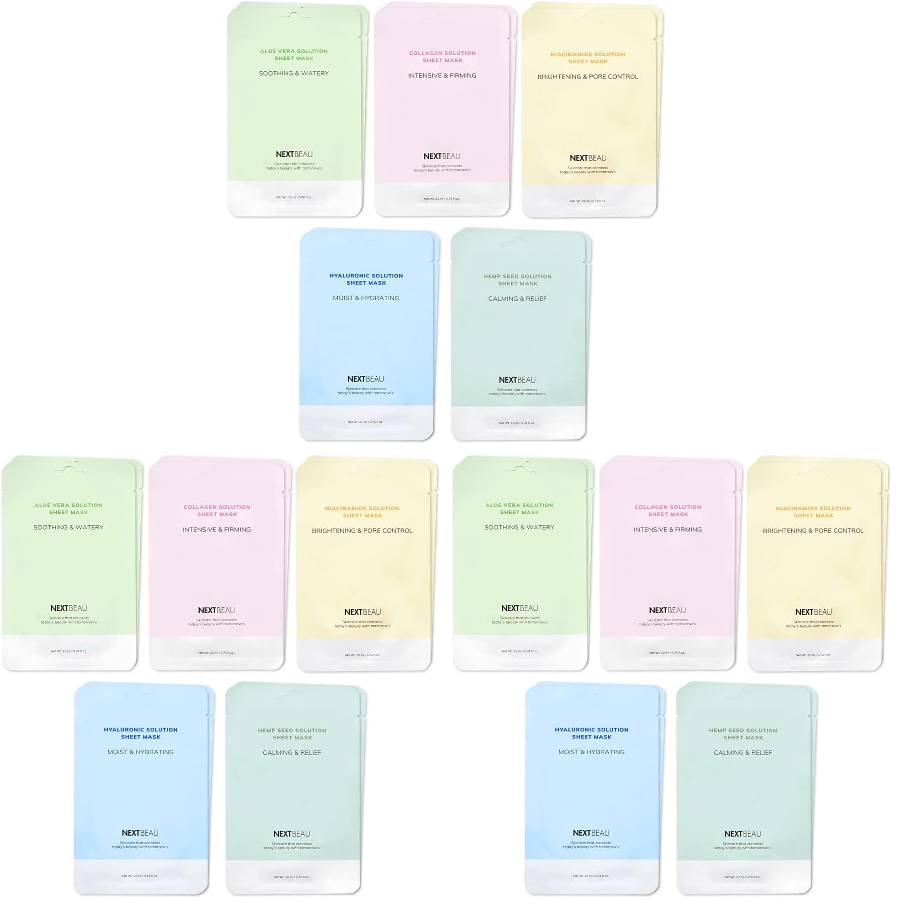 Solution Sheet Mask Variety Pack, 10 Count (5 Types x 2 Sheets), - NEXTBEAU