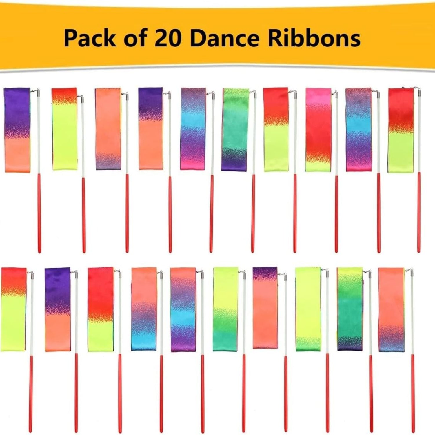 Set of 20 rainbow ribbon dancing wands for kids' princess party favors, featuring colorful streamers and plastic handles by dervea.