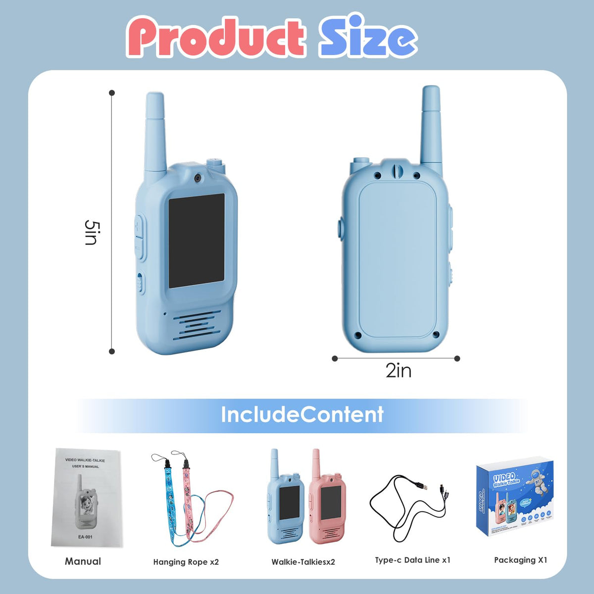 Video Walkie Talkies for Kids Rechargeable 2 Pack Camera - Bafena Official Imagery - 3