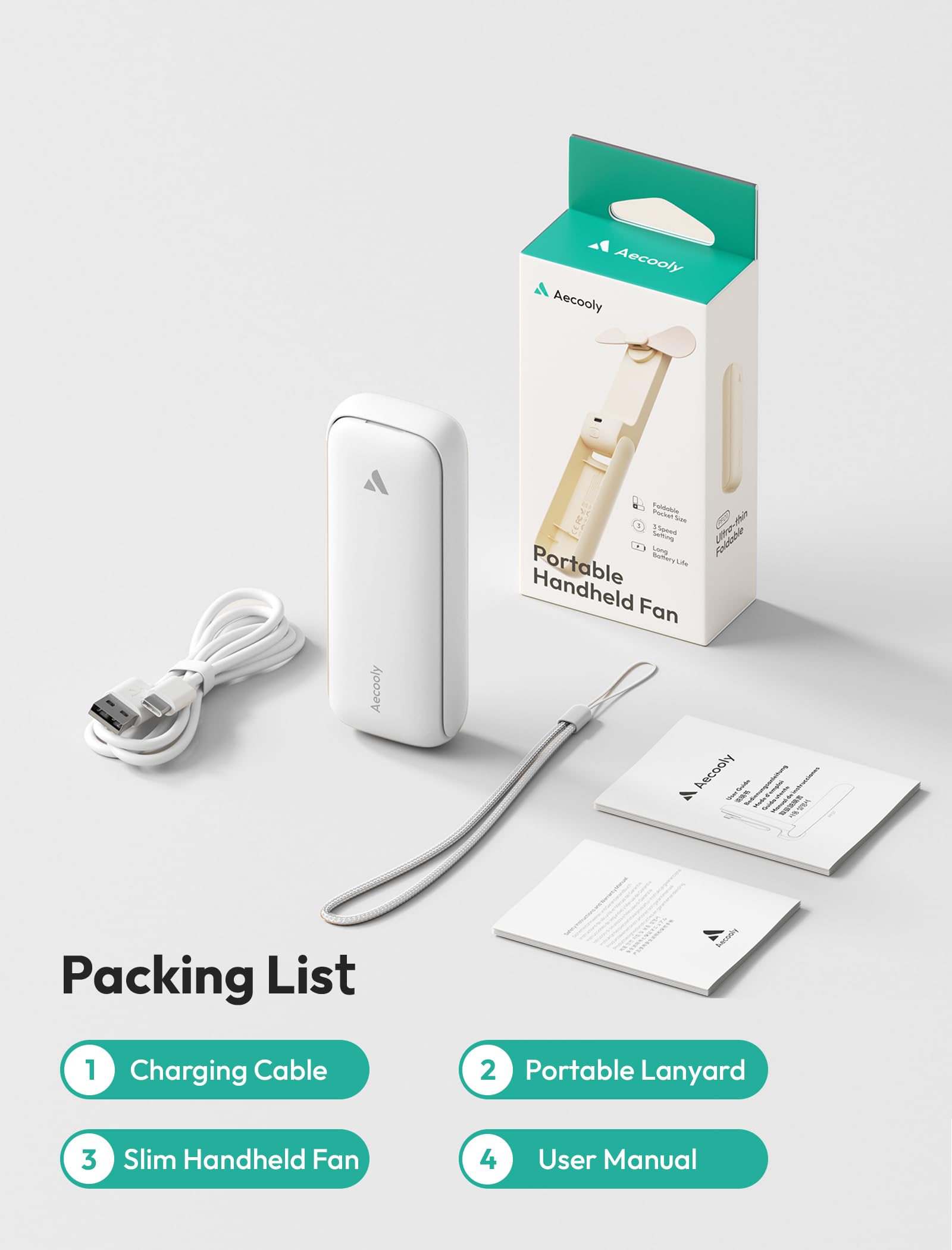 Aecooly Slim Portable Fan, Thin Handheld Fan, USB Rechargeable - Aecooly Official Product View 6