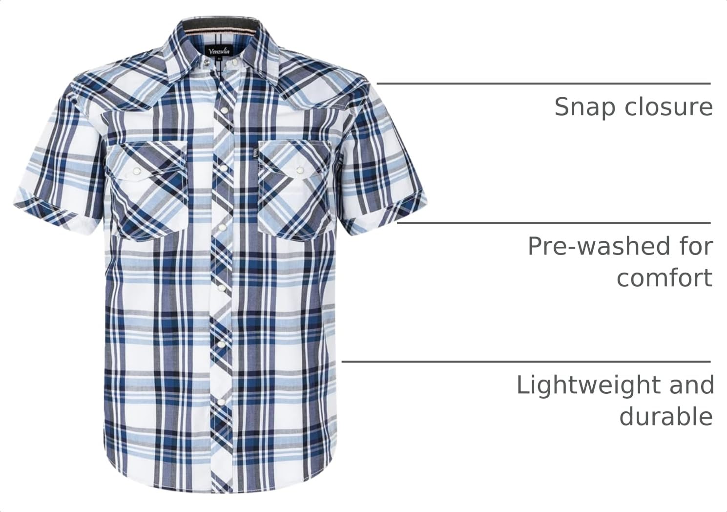 VENZULIA Men's Western Snap Casual Shirt Two Pocket Short Sleeve Shirt - VENZULIA Official Product View 4
