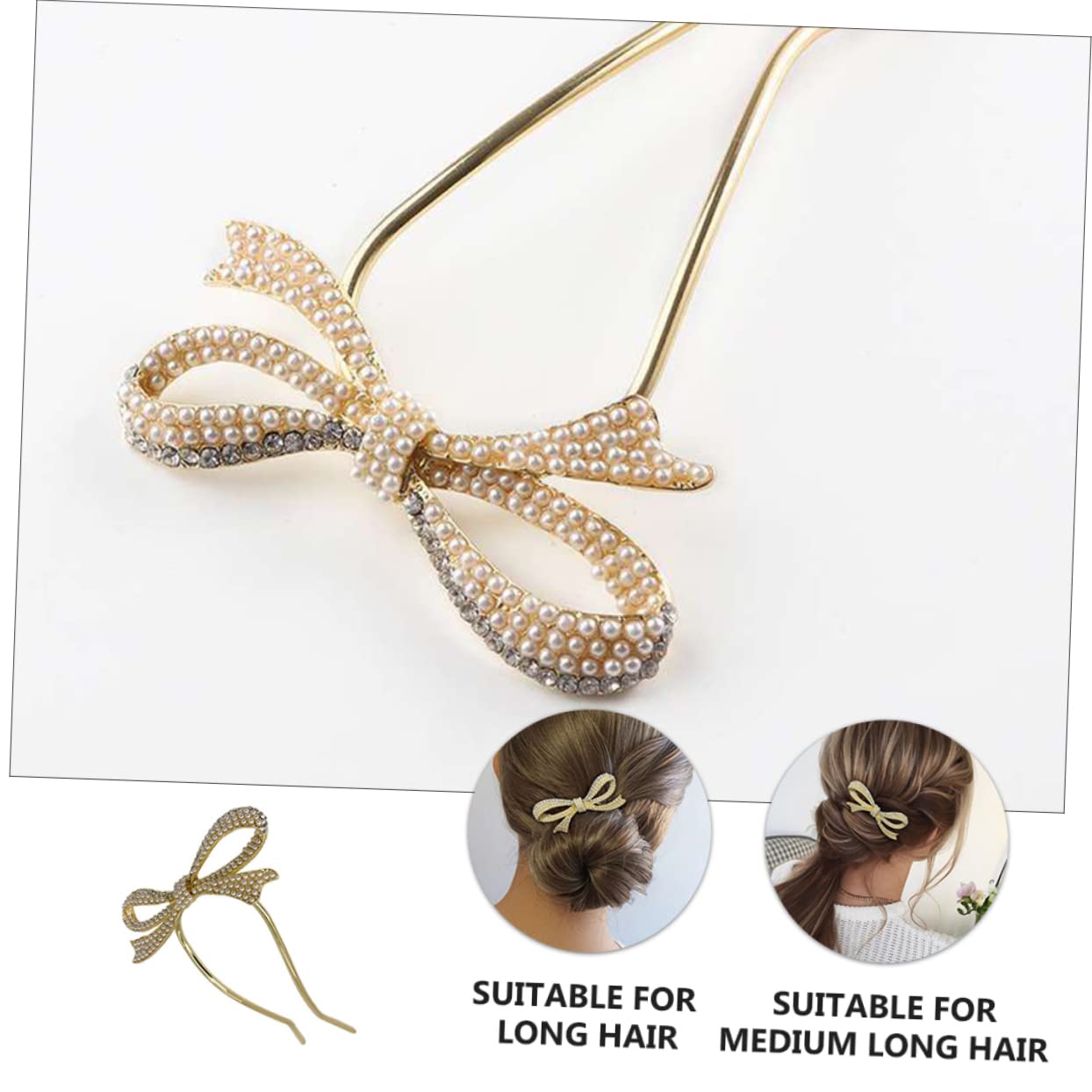 Happyyami gold pearl bridal hairpin with bow design, elegant wedding hair clip for brides and special occasions.