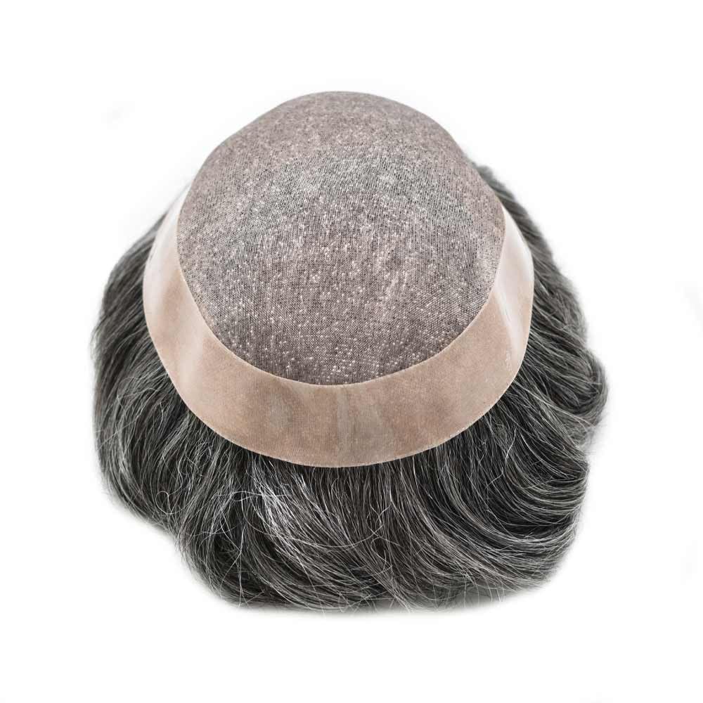 Curve Hair Mens Toupee Human Hair Piece Replacement System Monofilament Wig Hair Unit for Men Durable Poly Coated Mens Hairpiece (#1B50 Off Black+50% Gray, 6"X8")