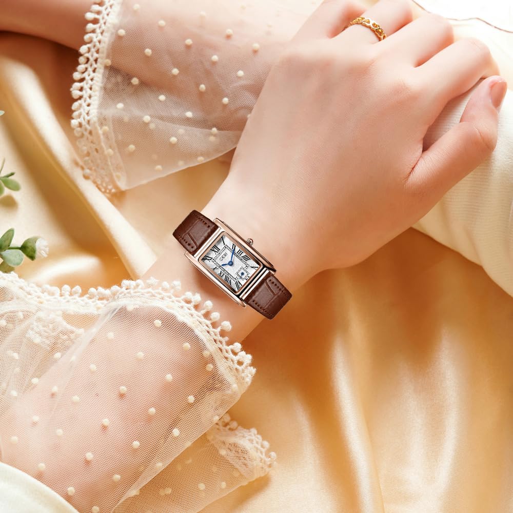 FANMIS Women s Vintage Rectangular Leather Strap Watches - FANMIS Official Imagery - 6