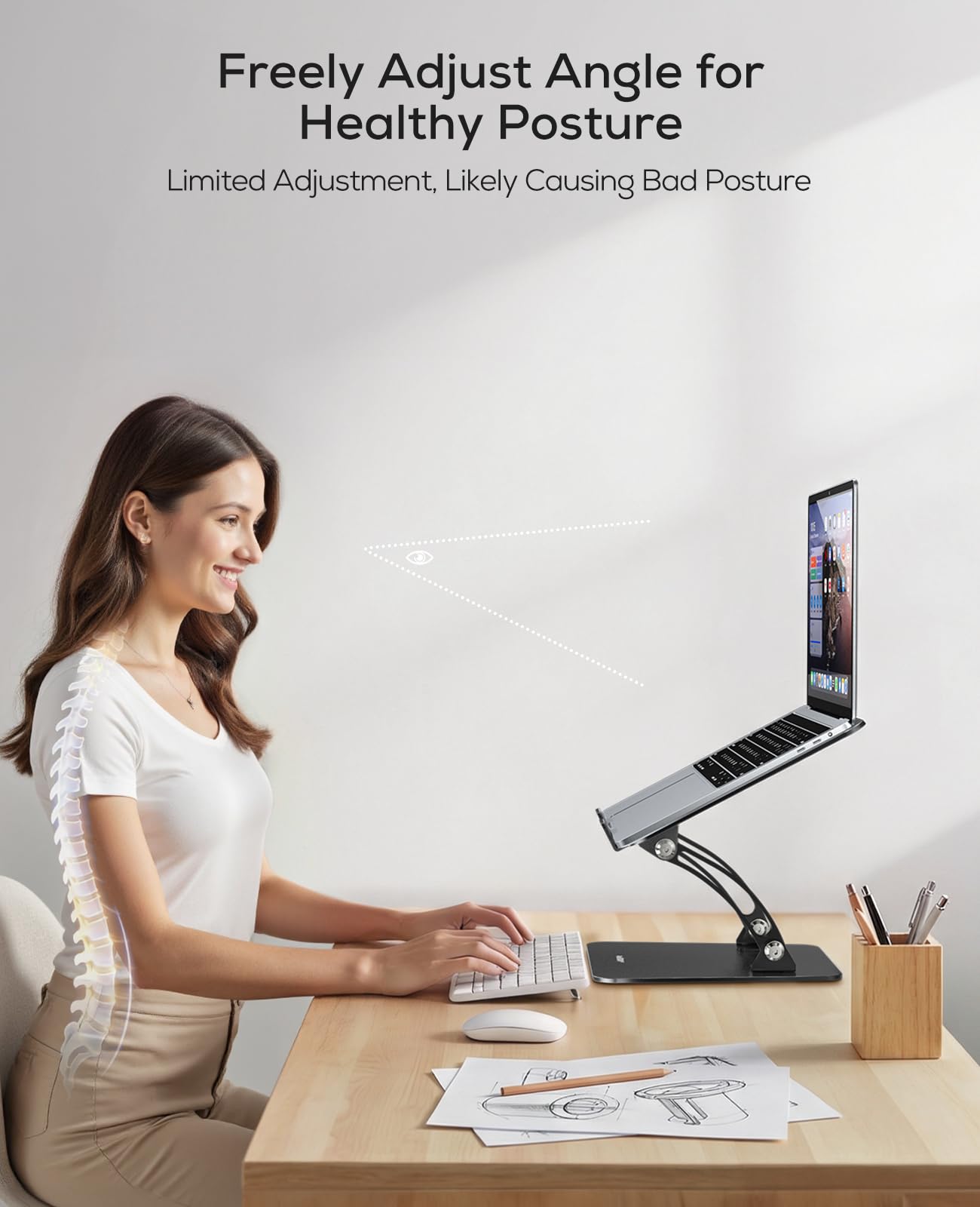 Nulaxy Fully Adjustable Laptop Stand for Desk, Dual Foldable Computer Riser with Heat-Vent, Ergonomic Notebook Holder Portable Office Accessories Compatible with Most Laptops, Black