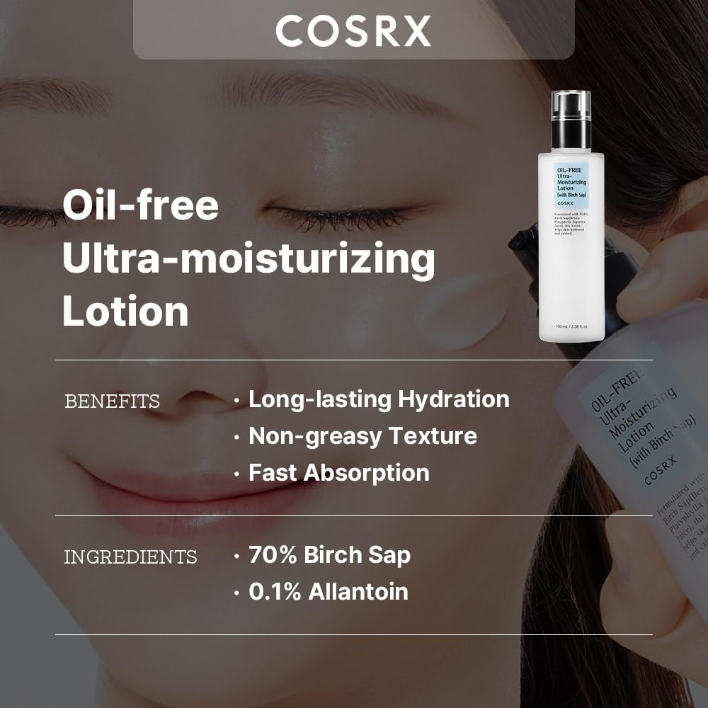 COSRX Oil Free Lotion with Birch Sap, Acne Facial Moisturizer, - COSRX