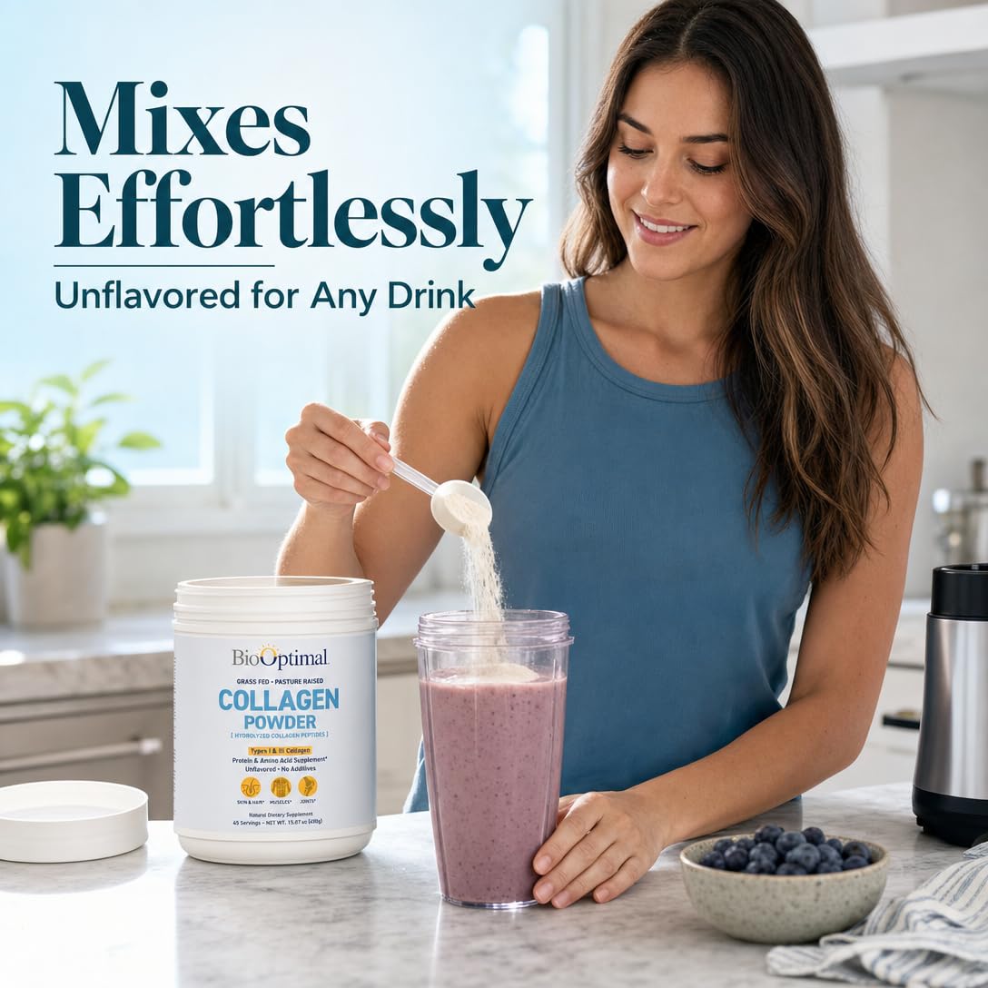 BioOptimal Grass Fed Hydrolyzed Collagen Powder Unflavored - BioOptimal Official Imagery - 5