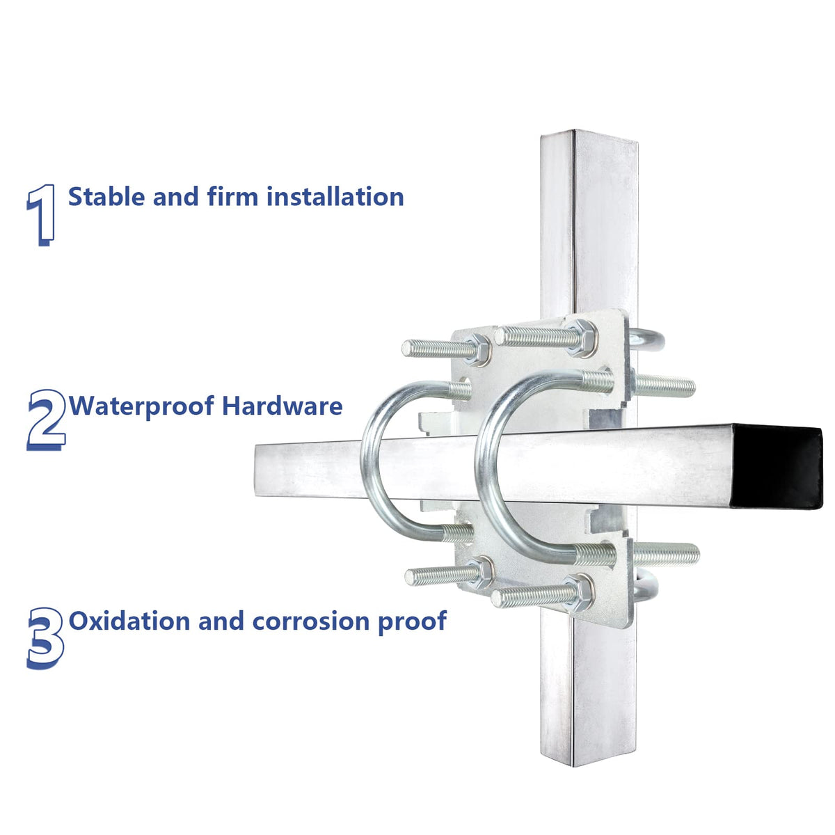 3 Sets Antenna Mast Clamp Cross Over Bracket Kit with U - MOOKEERF Official Imagery - 6