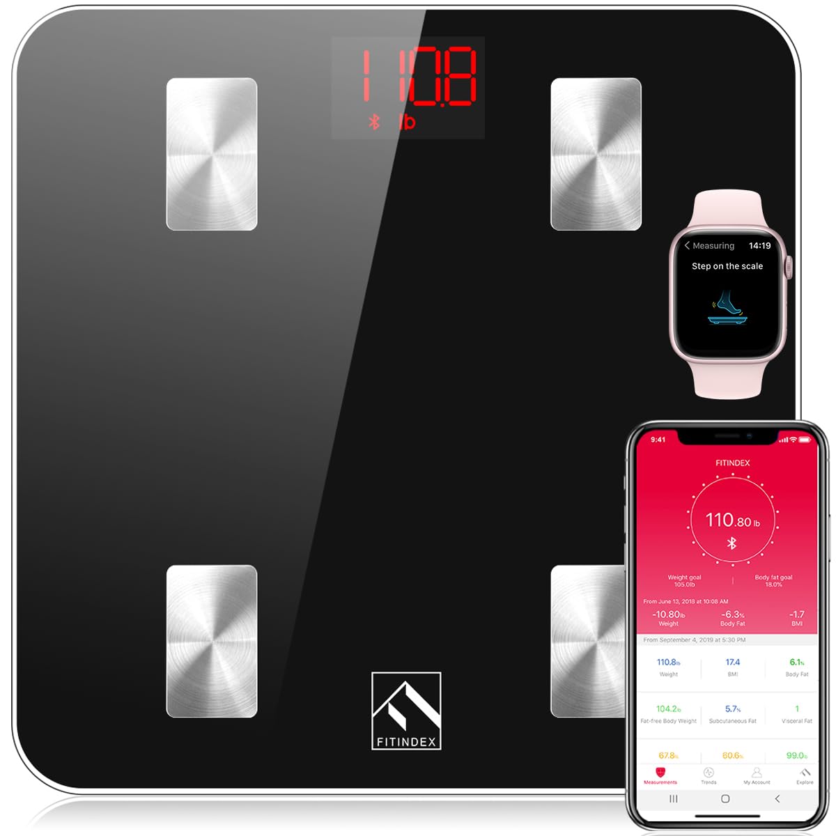 FITINDEX Body Pod Smart Scale, 8-Electrode, BMI & Body Fat, Large - FITINDEX Official Product View 10