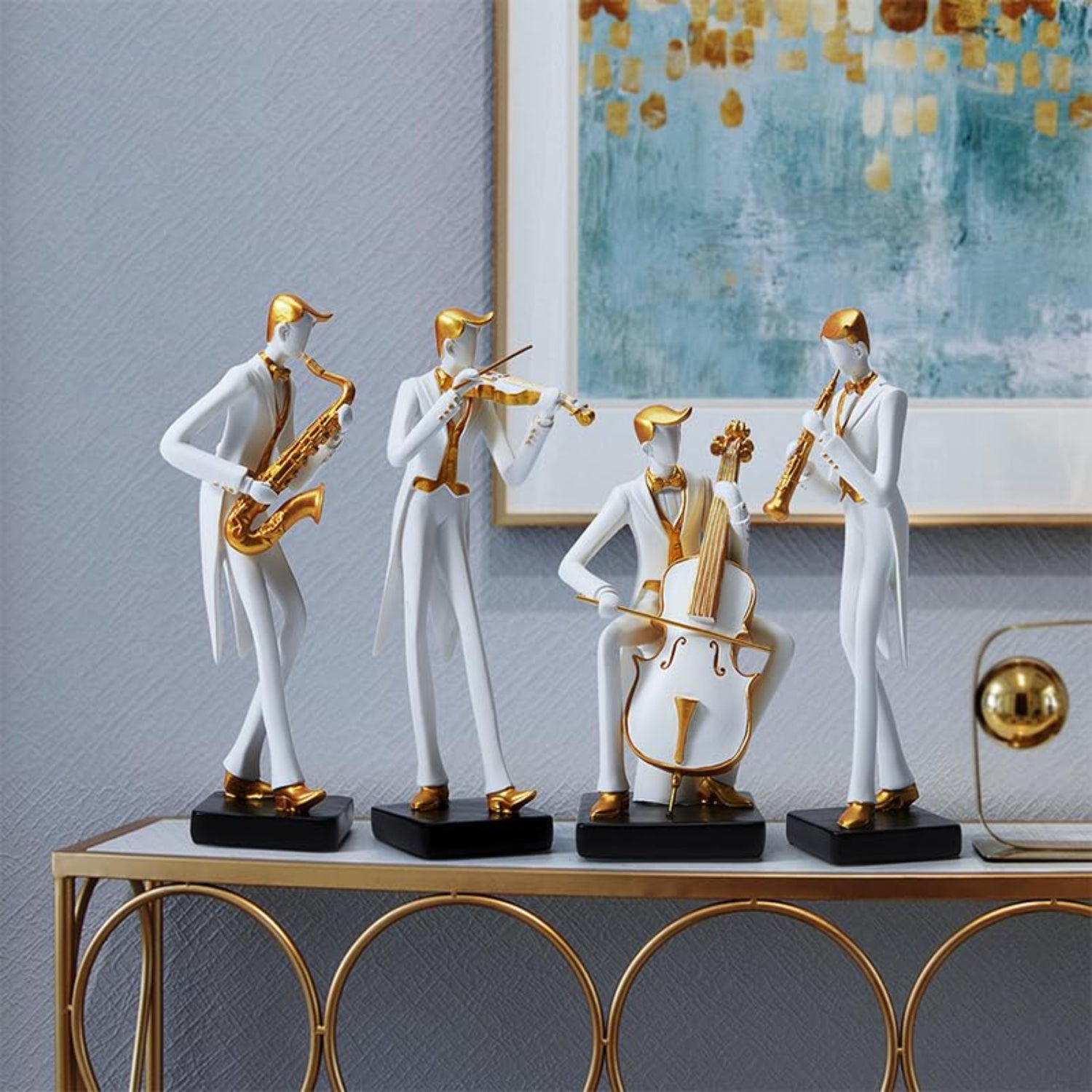 HAUCOZE musician figurine sculpture of a cellist playing the cello, decorative music-themed decor statue on a stand