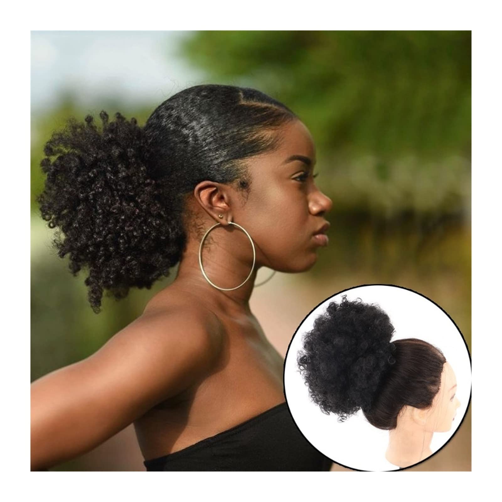HASMI synthetic messy bun hair piece for Black women, Afro Puff drawstring ponytail extension with kinky curly texture in FB12-2 color.