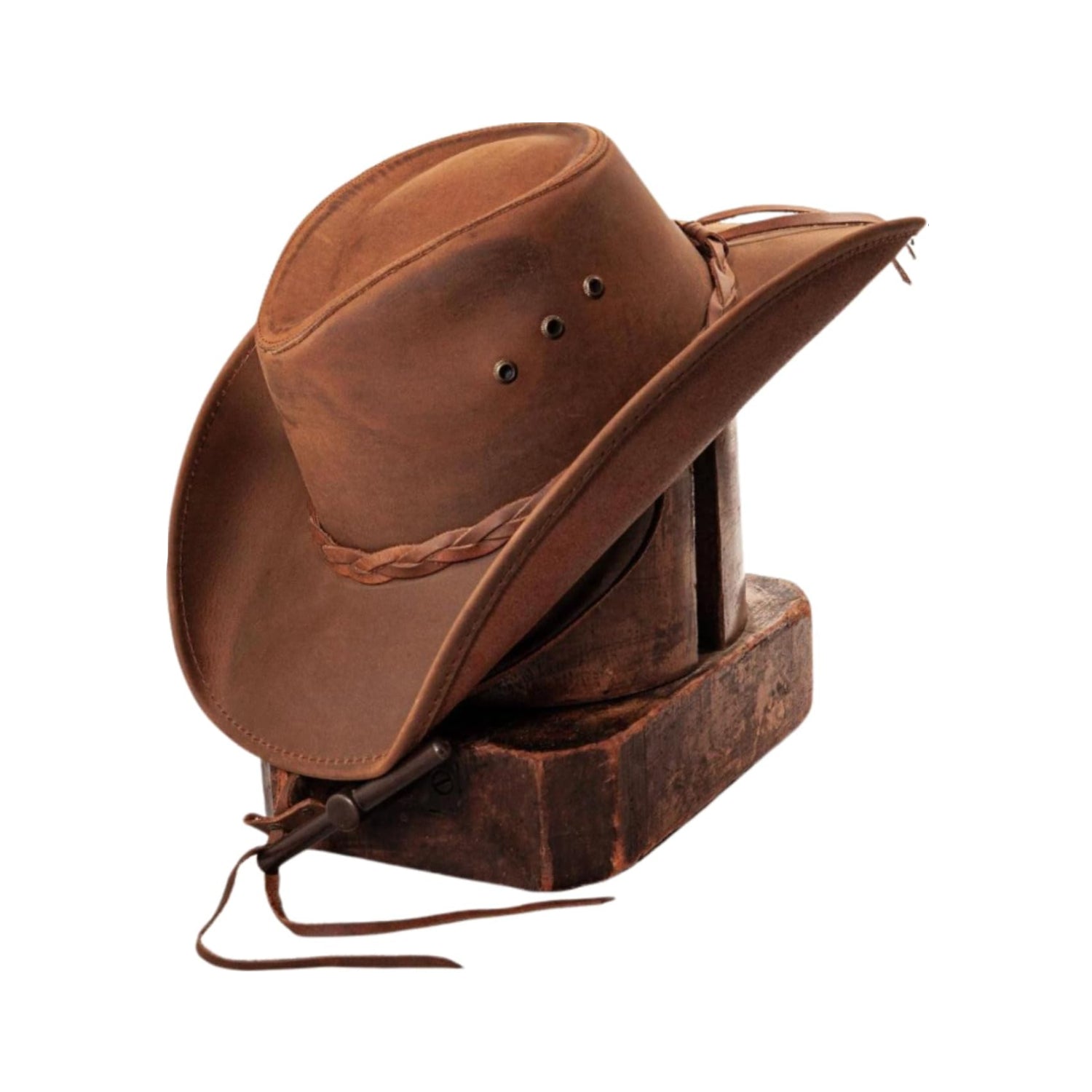 Oiled leather Hollywood Outback cowboy hat by American Outback Hats featuring a wide brim and classic Western style.