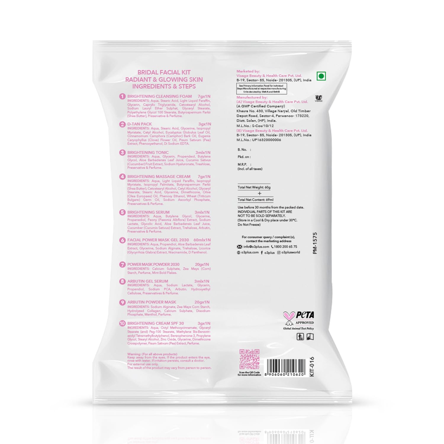 O3+ Bridal Facial Kit for Radiant & Glowing Skin - Suitable for All Skin Types (120g, Single Use) - O3+ Official Product View 3