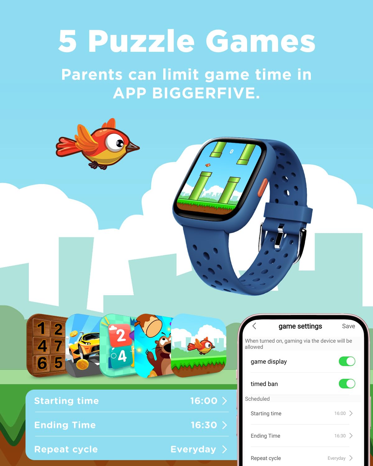 BIGGERFIVE Kids Smart Watch No Phone Needed, 1.8" Fitness Tracker Watc - View 6
