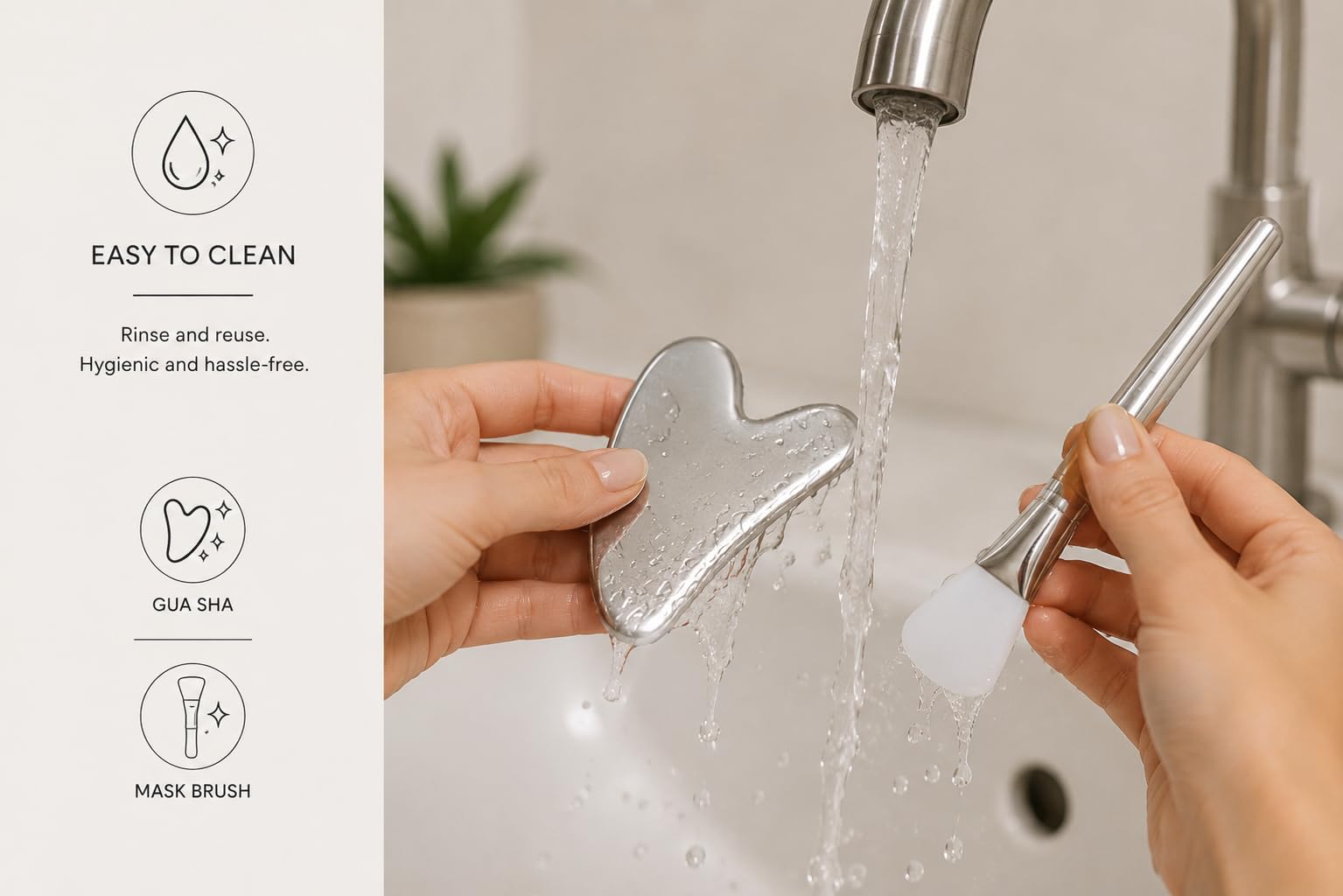 Stainless Steel Gua Sha &amp; Silicone Face Mask Brush Set, - SEZER