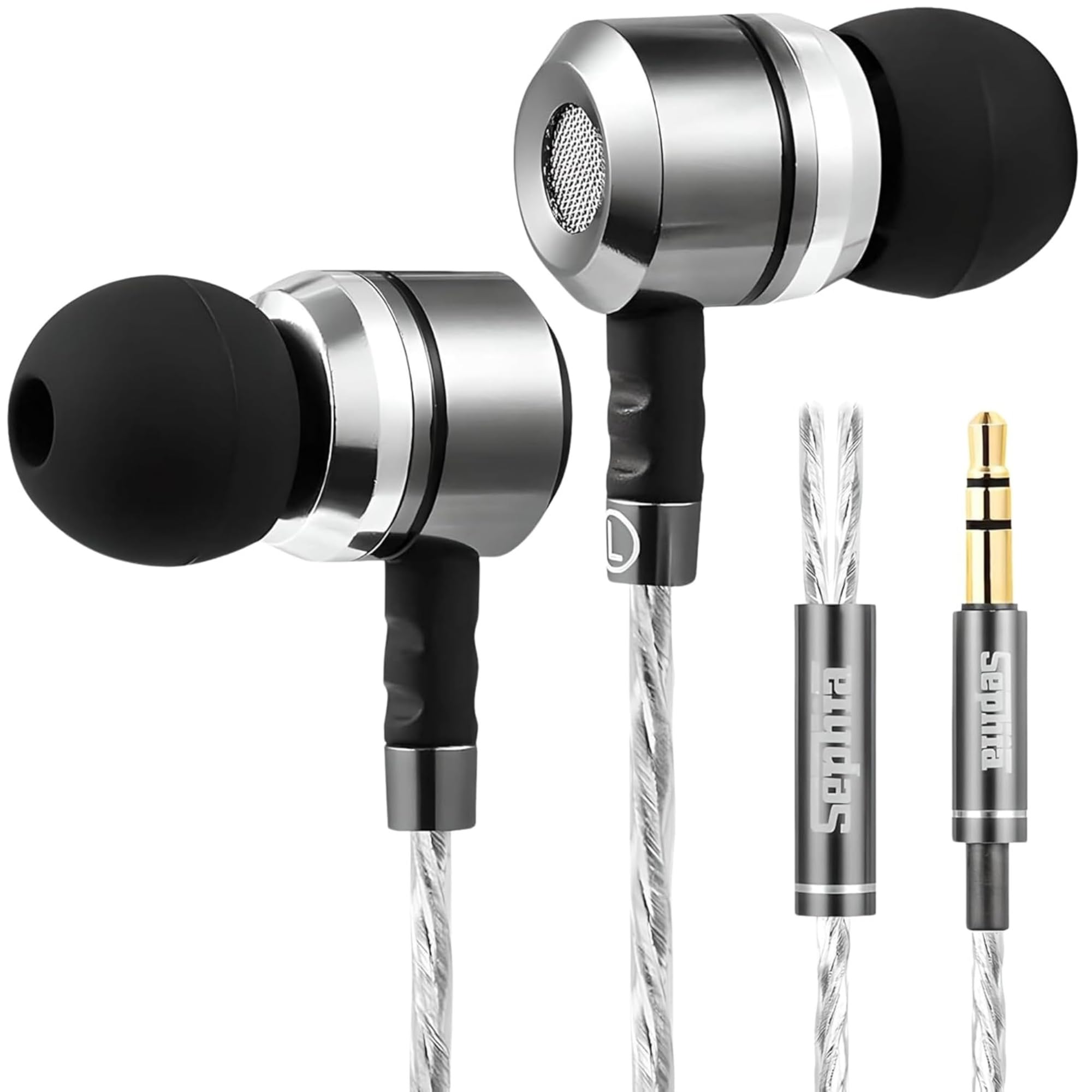 Sephia SP3060 wired in-ear headphones with sleek black design and inline microphone for clear audio and easy calls.