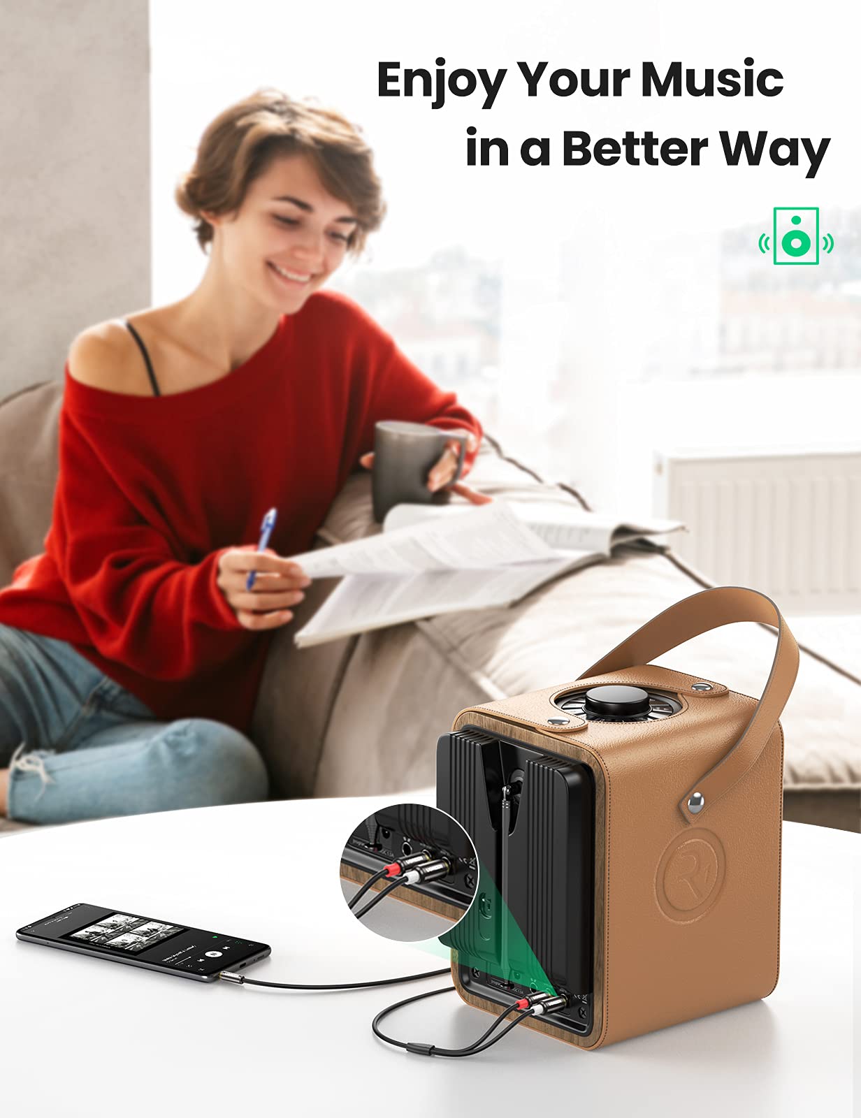 UGREEN 3.5mm to RCA audio cable, 6.6ft, 2RCA male to aux adapter for hi-fi sound connections and electronic audio devices.