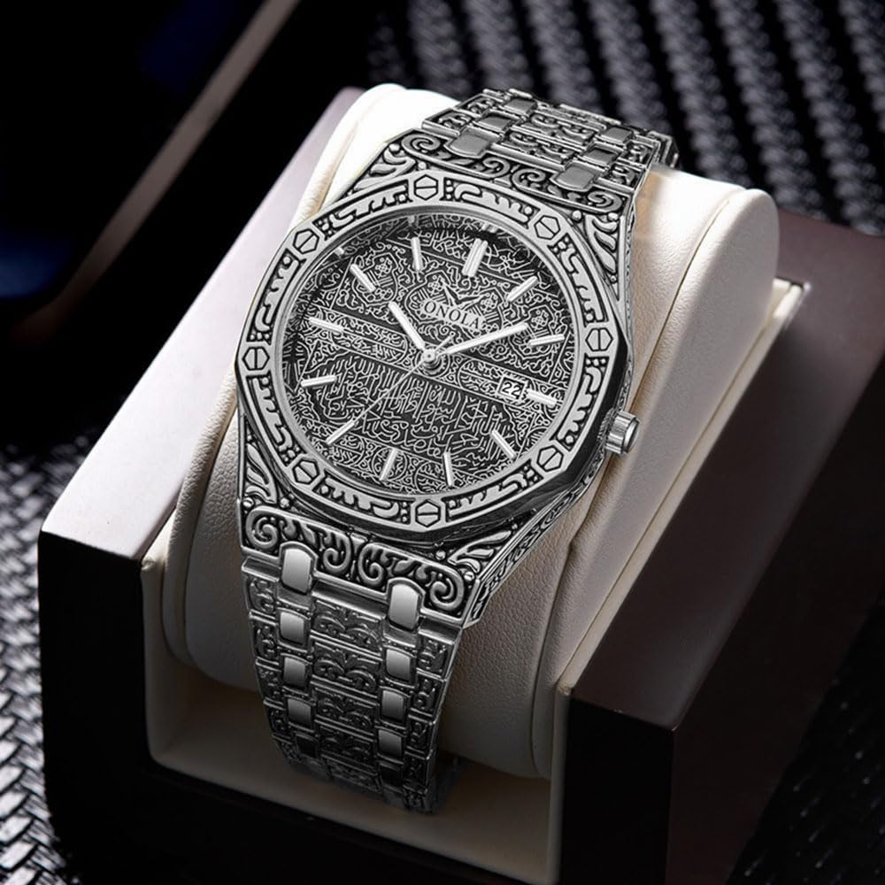 Retro Watches for Men Quartz Watches Tattoo Pattern Carved - HUNRUY Official Imagery - 5