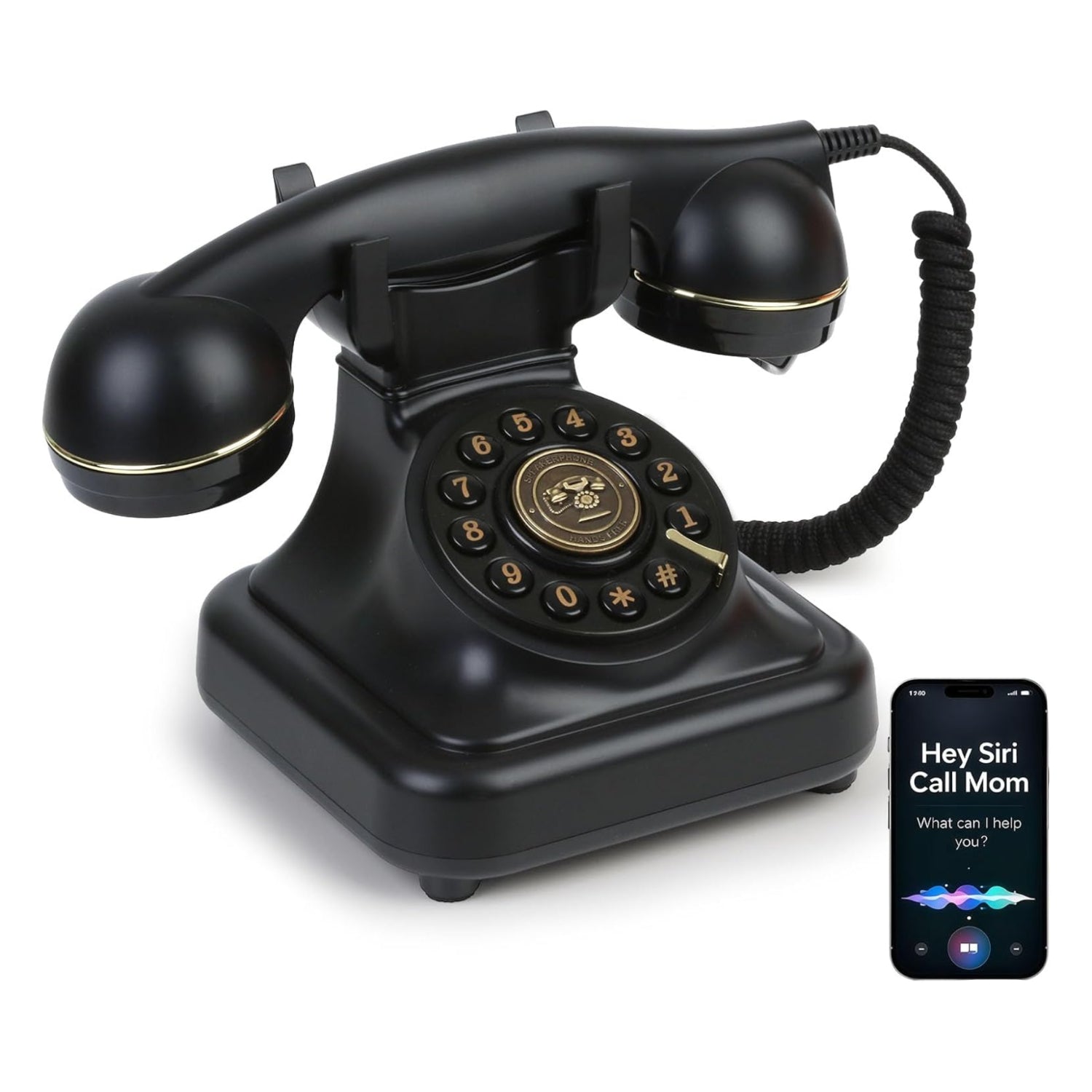 Sangyn Bluetooth retro phone with voice assistant, featuring a vintage design and modern landline compatibility.