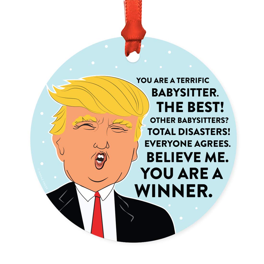 Round Natural Wood MDF Christmas Ornament Gift, Funny President - Product Imagery