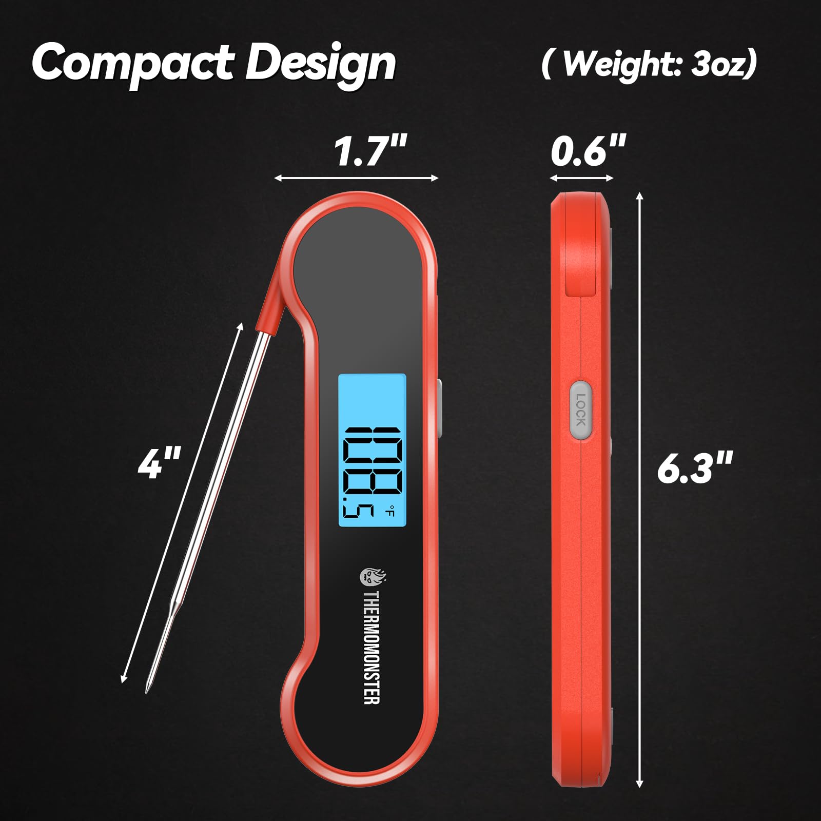 ThermoMonster 0.5 Sec Instant Read Meat Thermometer Digital for C by ThermoMonster - Angle View 4