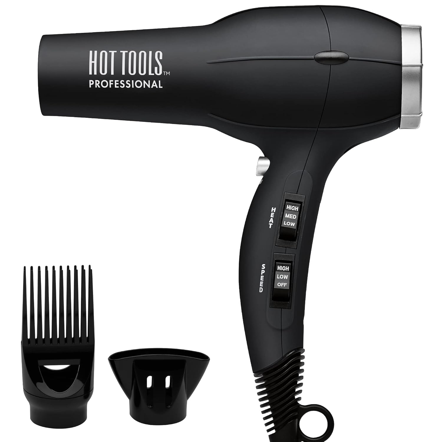 Black Hot Tools Pro Artist 1875W Turbo Ionic Hair Dryer with a sleek design for smooth, frizz-free blowouts.