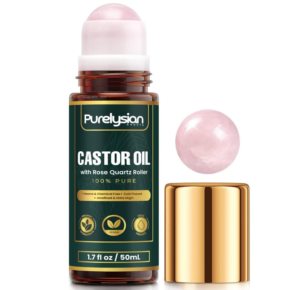 PURELYSIAN Organic Castor Oil Roll On with Rose Quartz in - Purelysian Beauty Official Imagery - 2