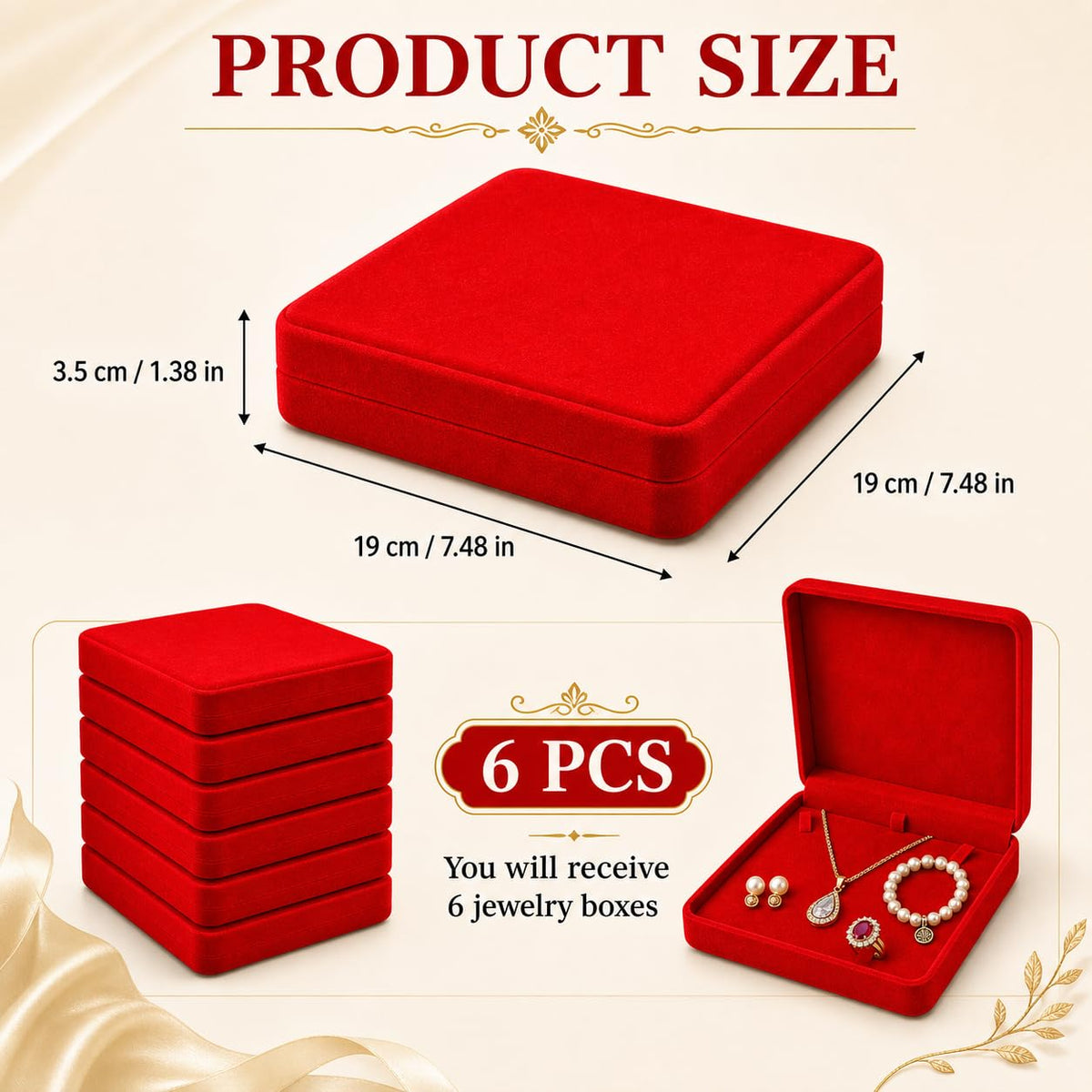 6 Pcs Red Velvet Jewelry Box Set Large Necklace Organizer - YQLHprom Official Imagery - 4
