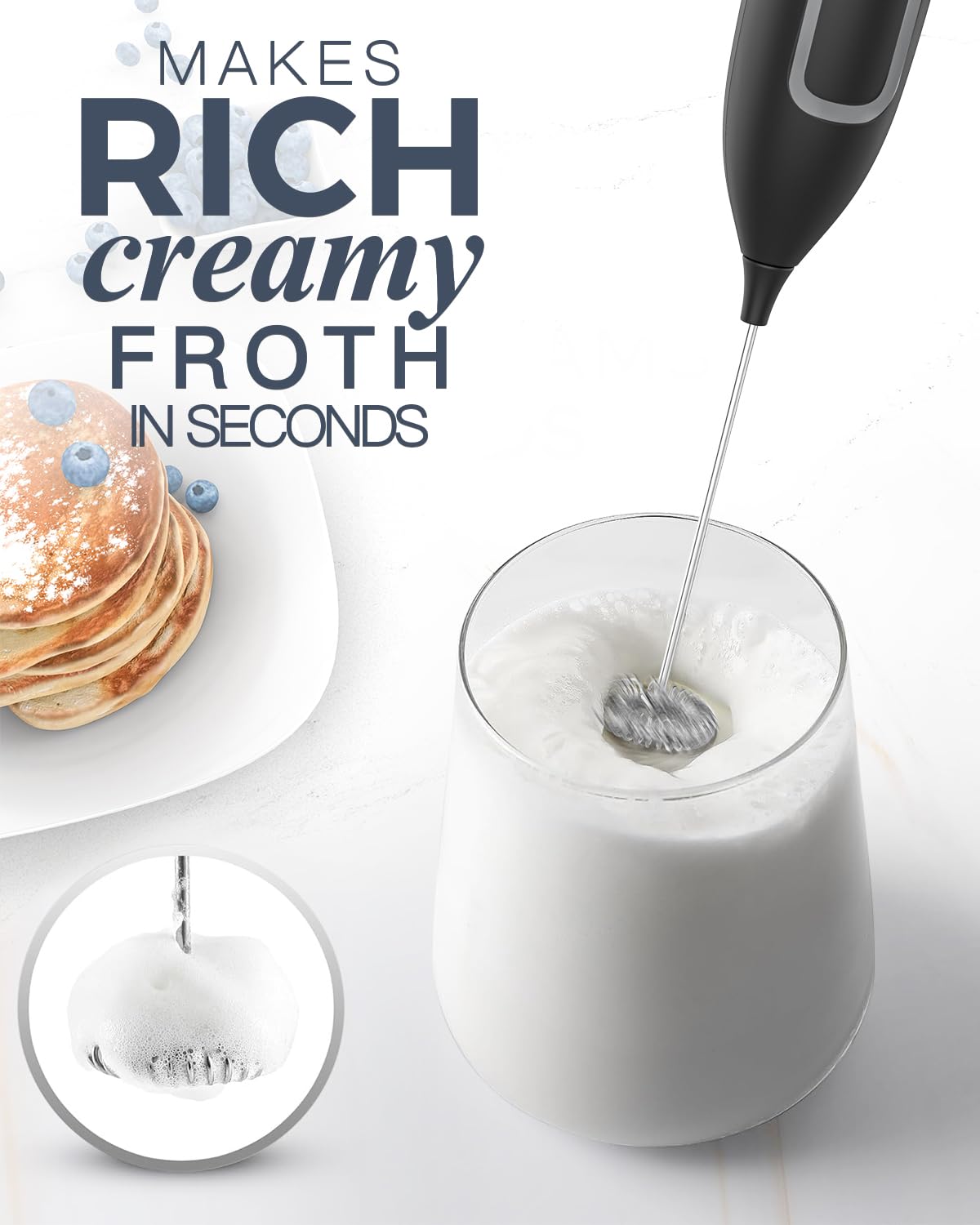 JIMYIU Milk Frother Handheld Battery, Electric Foam Maker Frother by JIMYIU - Angle View 3