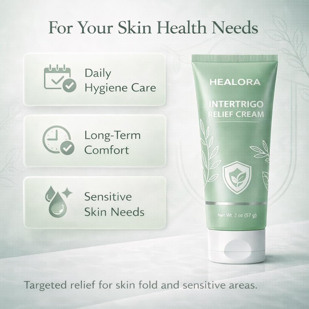 Hlonns Healora Intertrigo Cream in 2oz jar, skin moisturizer for intertrigo, skin fold, and chafing relief with soothing formula.