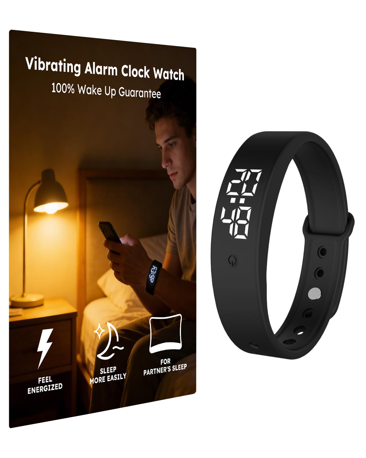 RITHEM Vibrating Alarm Clock Watch for Heavy Sleepers, Silent Wake Up - View 1