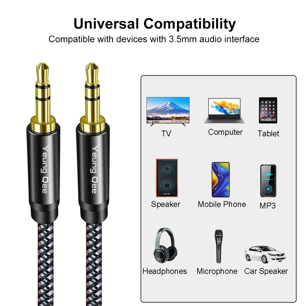 Yeung Qee Aux Cord 10ft, 3.5mm Aux Cable - Nylon Braided Audio Ca by Yeung Qee - Angle View 4