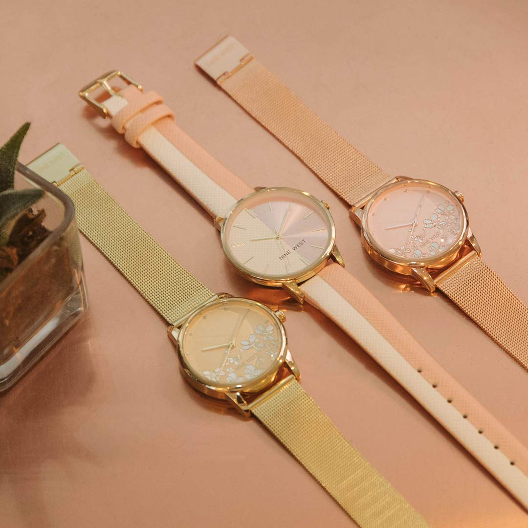 Nine West Women's Floral Dial Mesh Bracelet Watch - View 5
