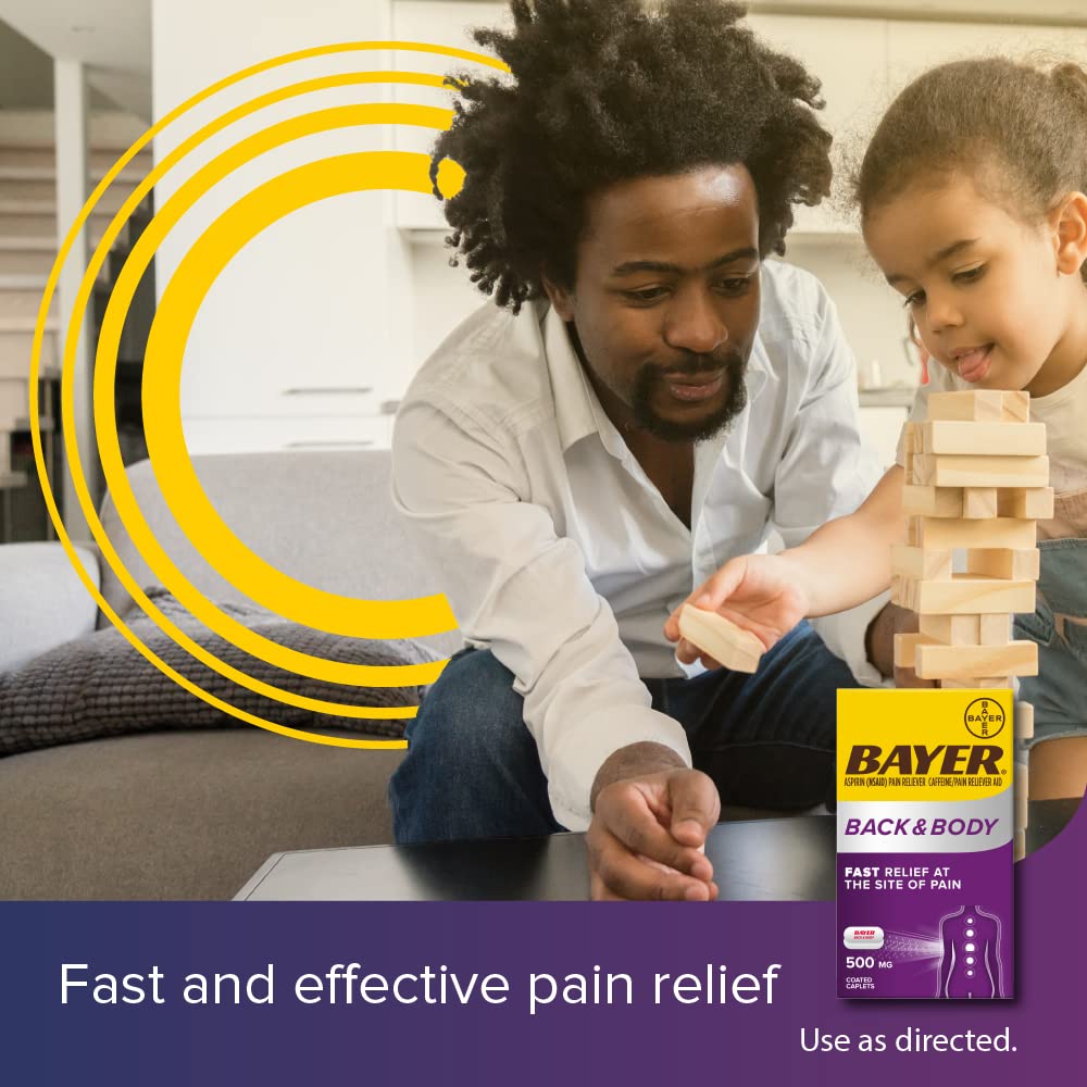 Bayer Back & Body 500mg Aspirin Plus Caffeine for Powerful Pain Relief, 200 Coated Caplets