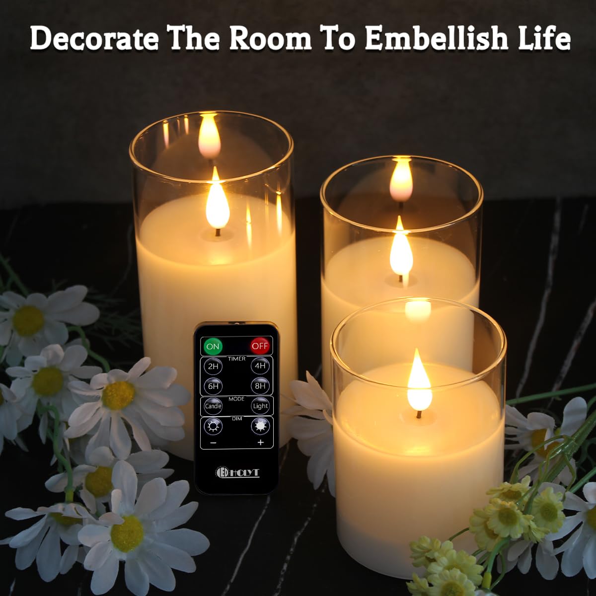 Glass Rechargeable LED Flickering Flameless Candles with - LEDHOLYT Official Imagery - 8