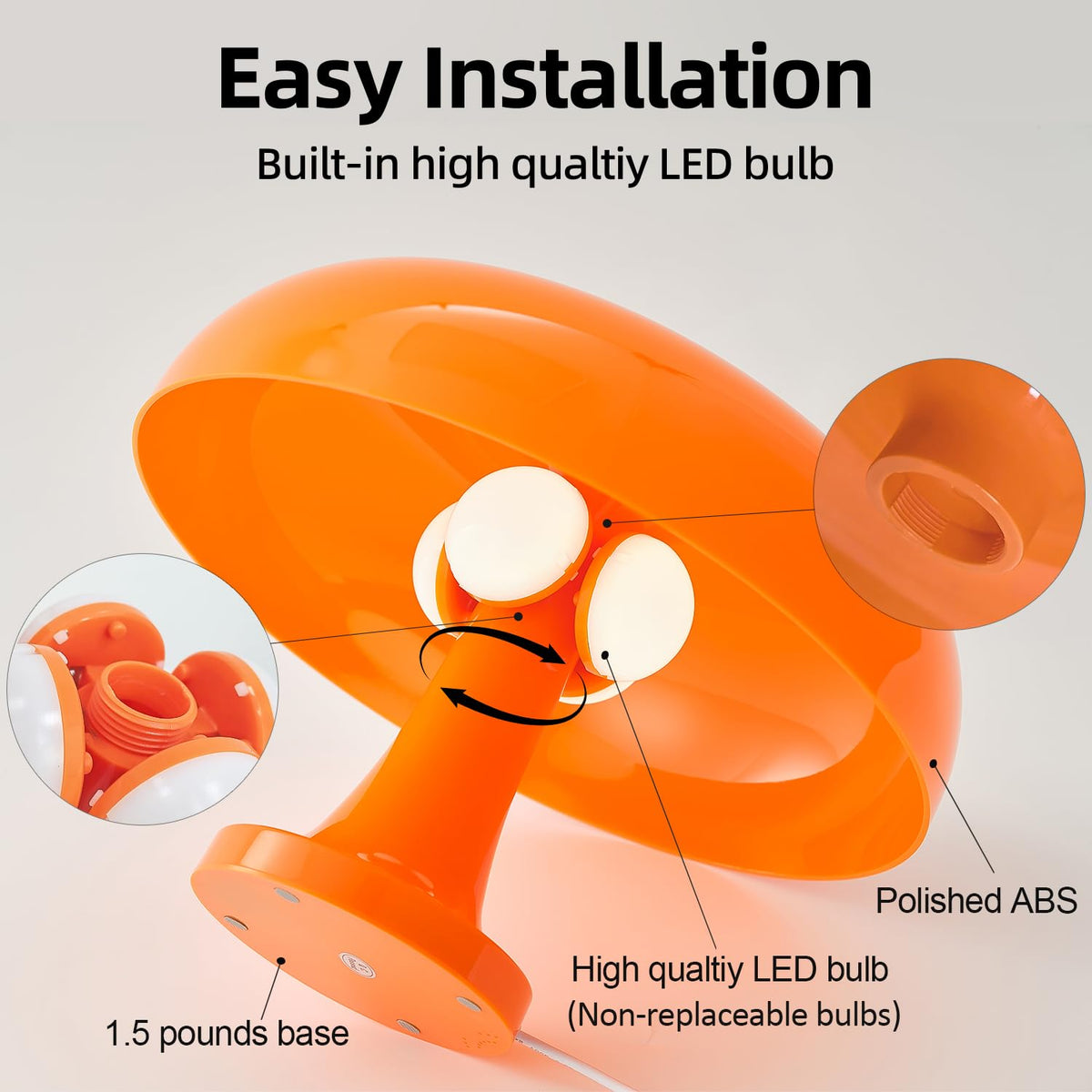 Cordless Mushroom Table Lamp Rechargeable Orange Bedside - DIVEKID Official Imagery - 5