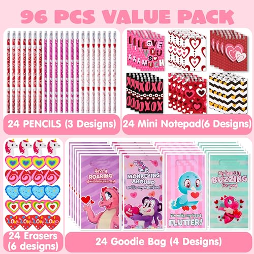 JOYIN 24packs Valentines Day Stationery Gifts, 96pcs Party Favor - Product Imagery